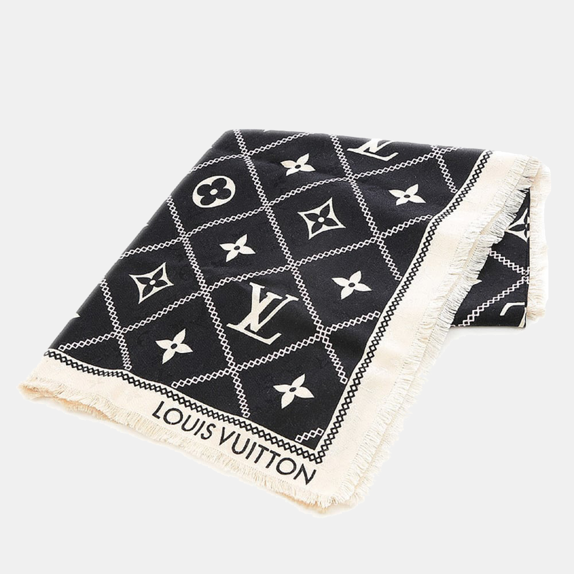 

Louis Vuitton White/Black Silk and Wool Scarf