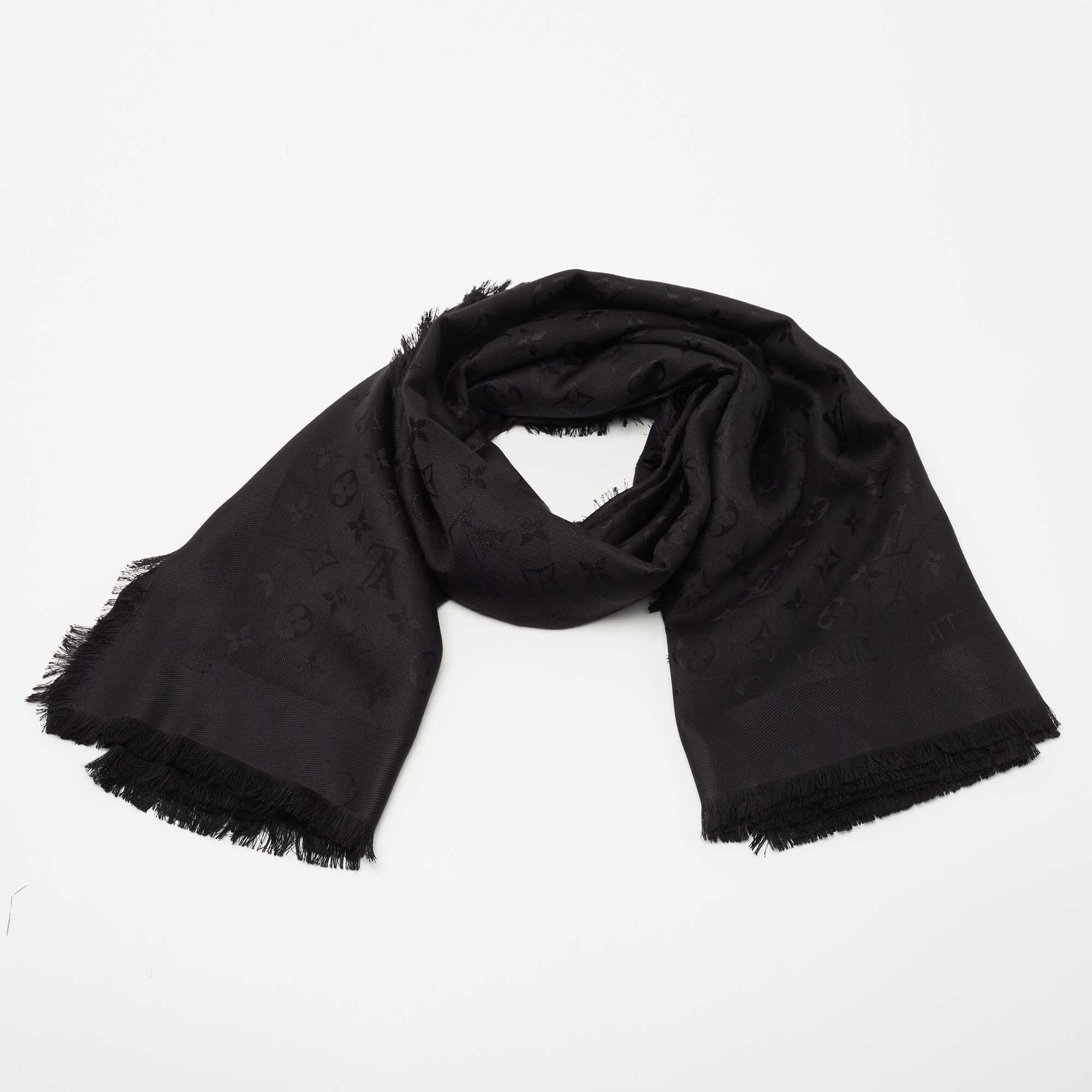 

Louis Vuitton Black Classique Monogram Silk & Wool Shawl