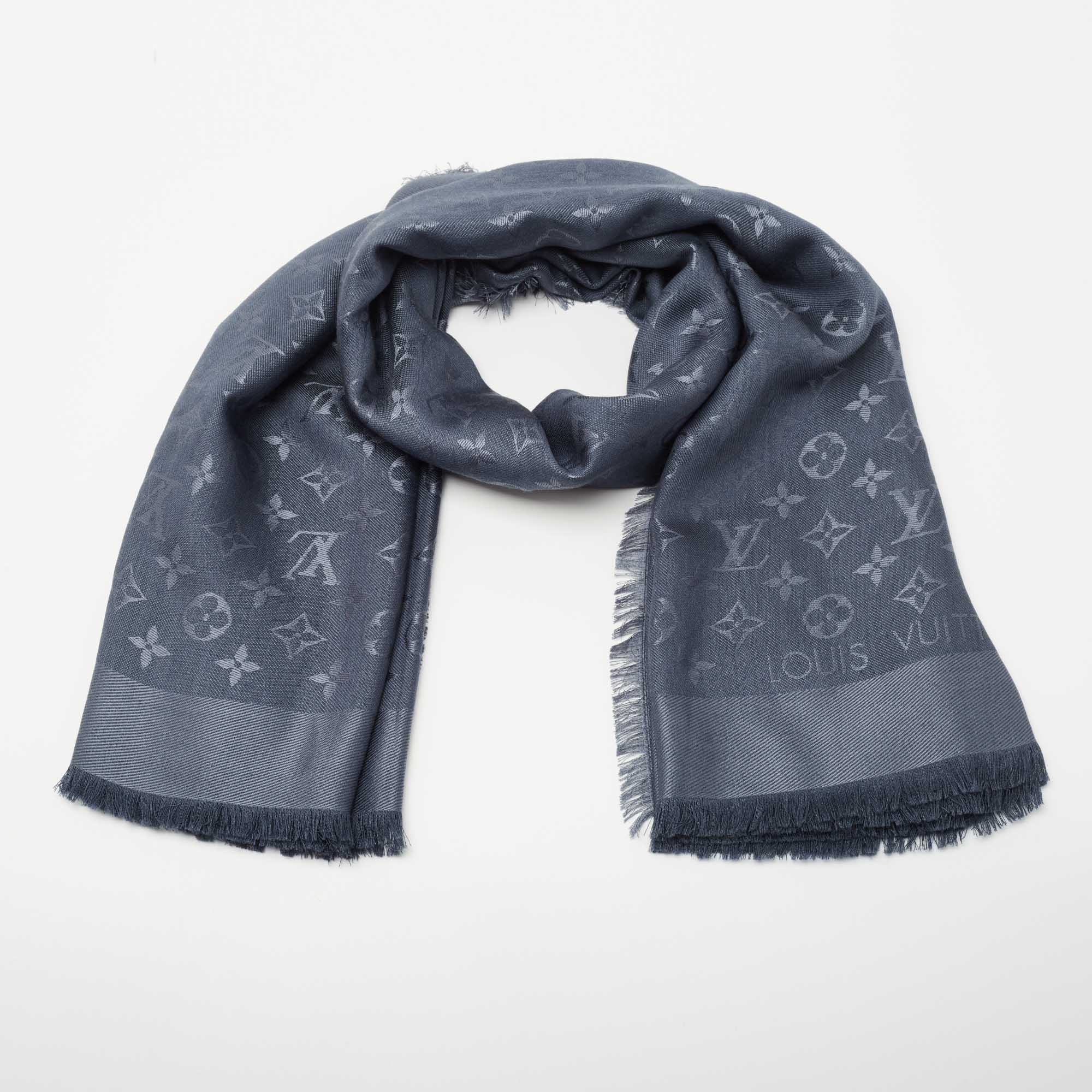 

Louis Vuitton Carbone Classique Monogram Silk & Wool Shawl, Grey