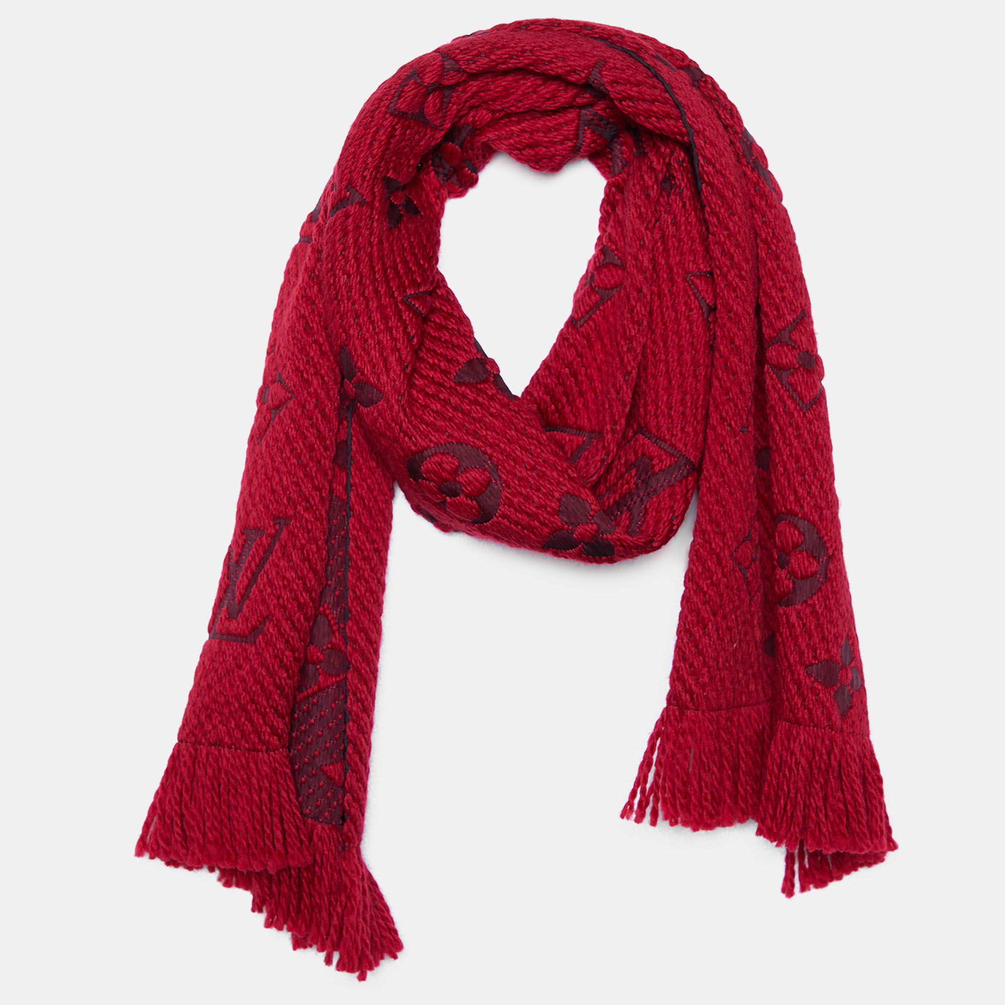 

Louis Vuitton Red Wool & Silk Logomania Scarf