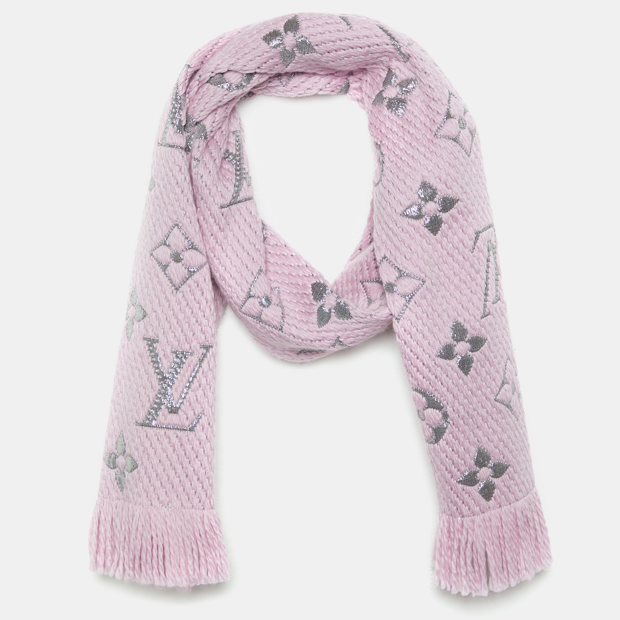 

Louis Vuitton Pink Wool & Silk Logomania Shine Scarf