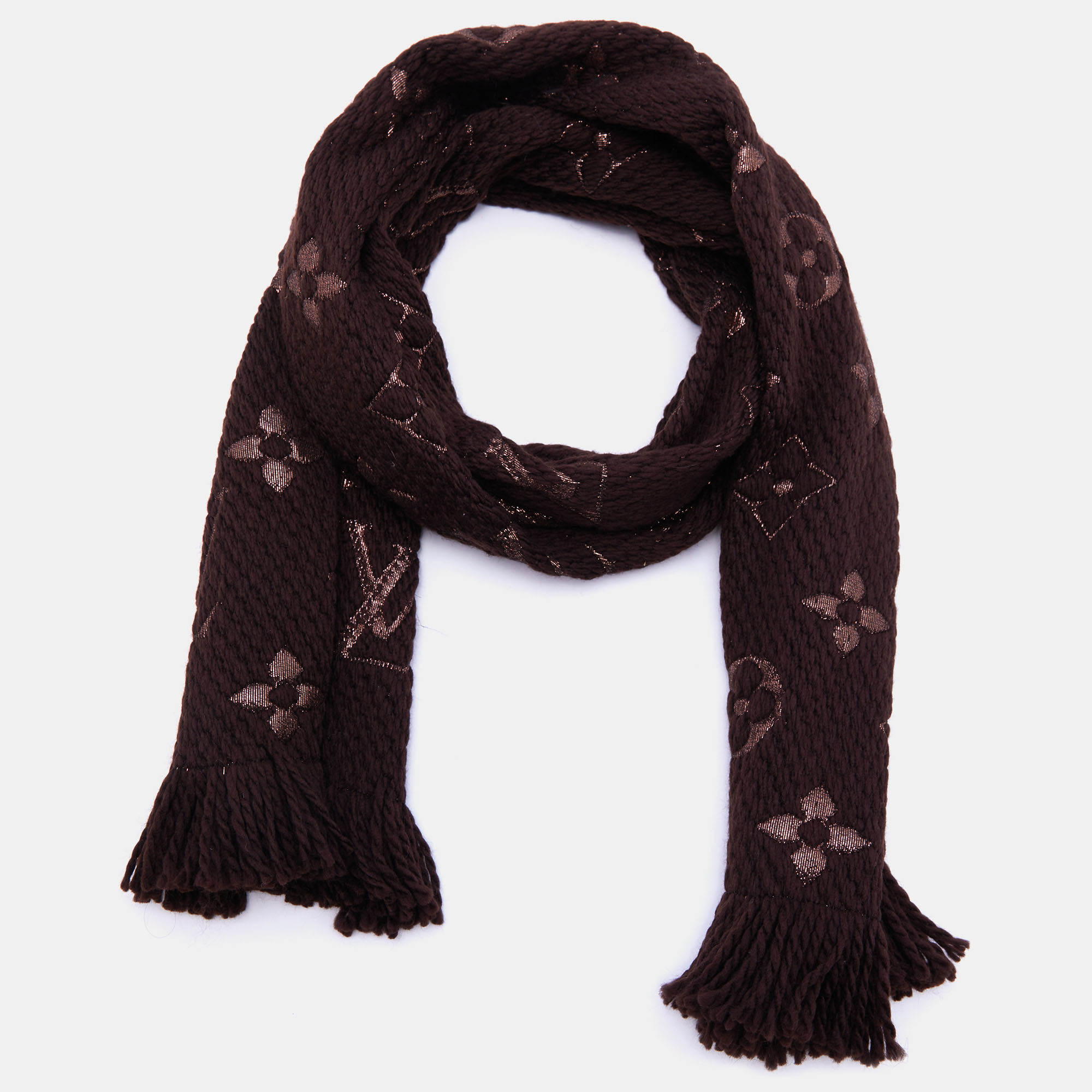 

Louis Vuitton Brown Wool & Silk Logomania Shine Scarf