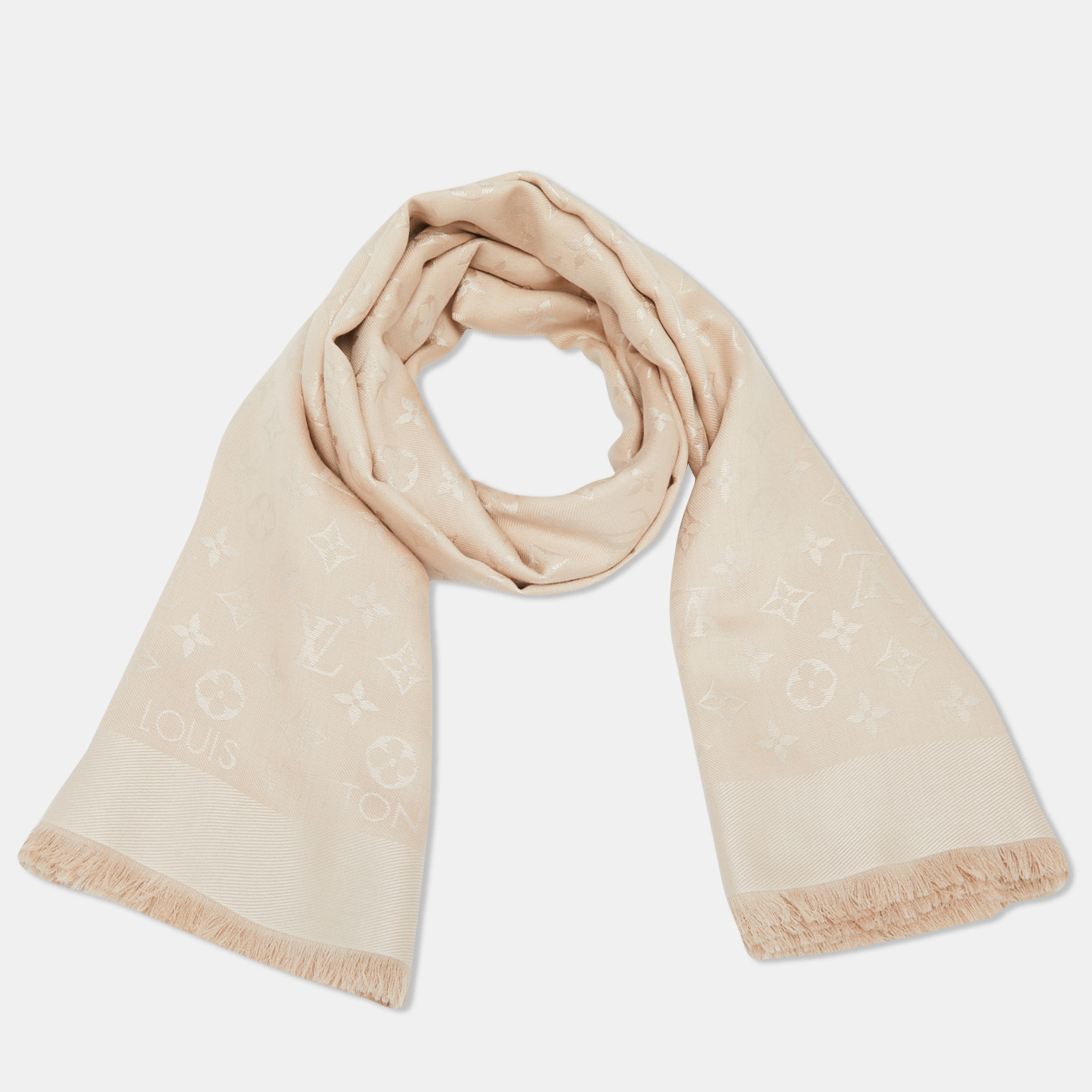 

Louis Vuitton Ecru Monogram Silk & Wool Classique Shawl, Beige