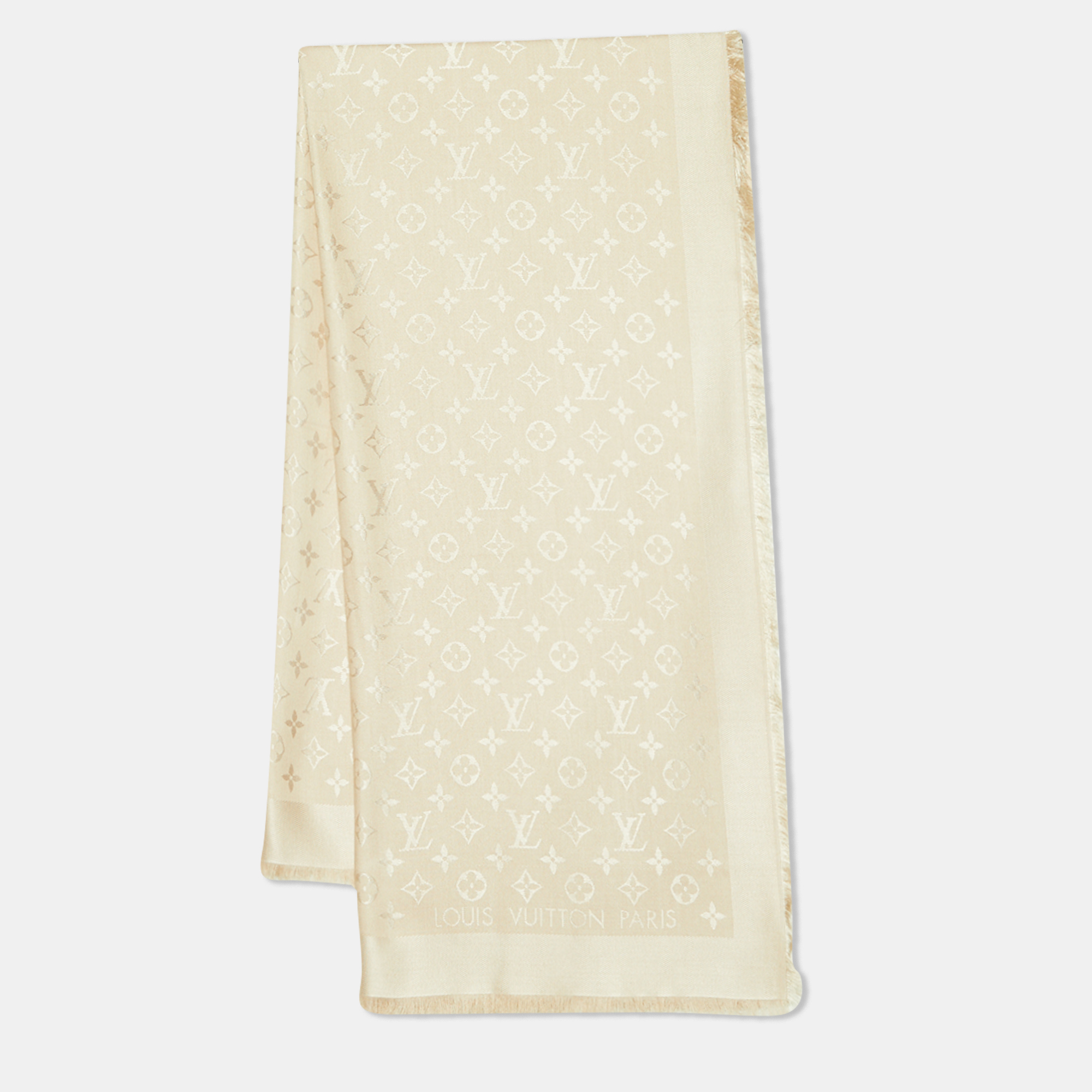 Louis Vuitton Silk Wool Monogram Shawl Beige 193366