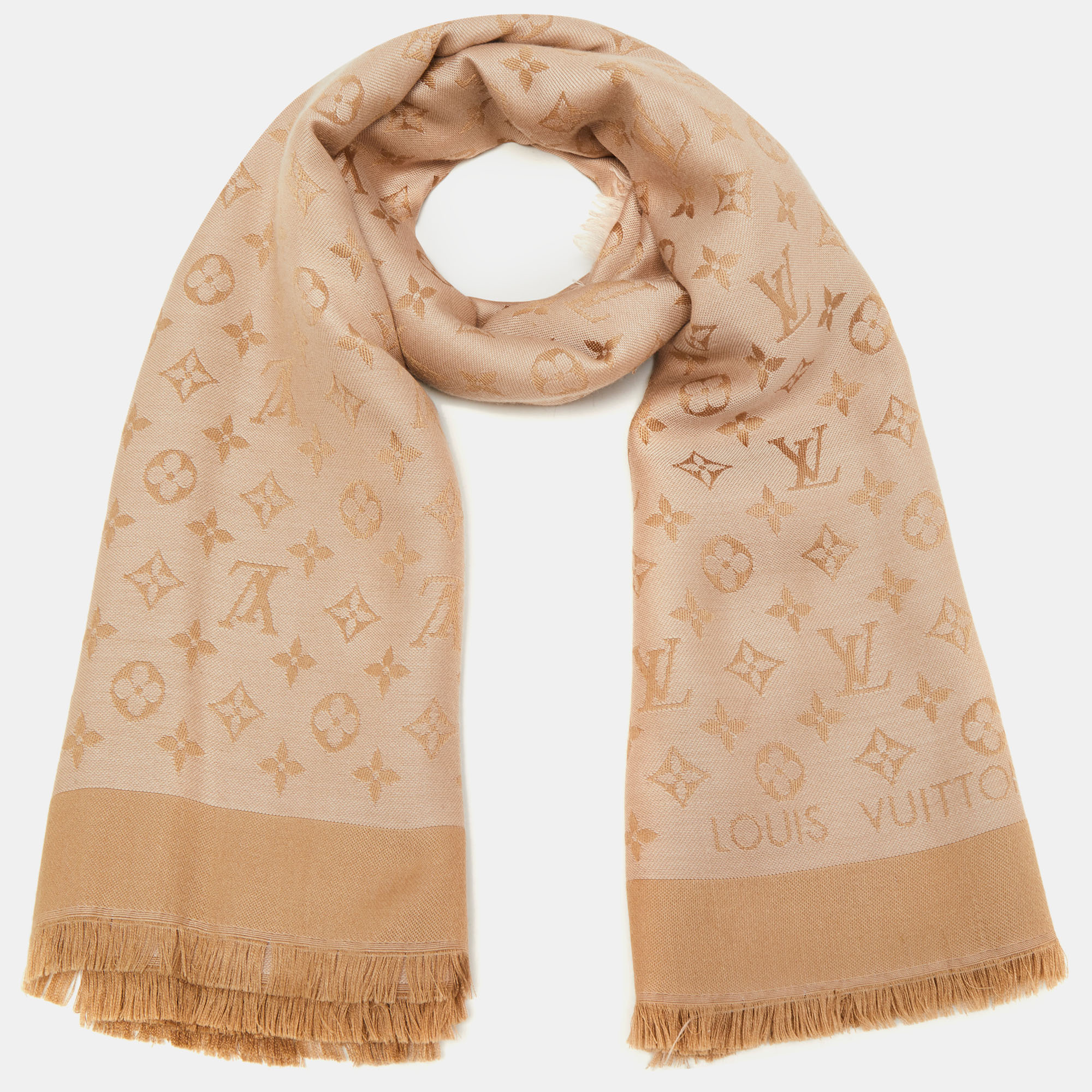 

Louis Vuitton Beige Rose Monogram Silk & Wool Denim Shawl