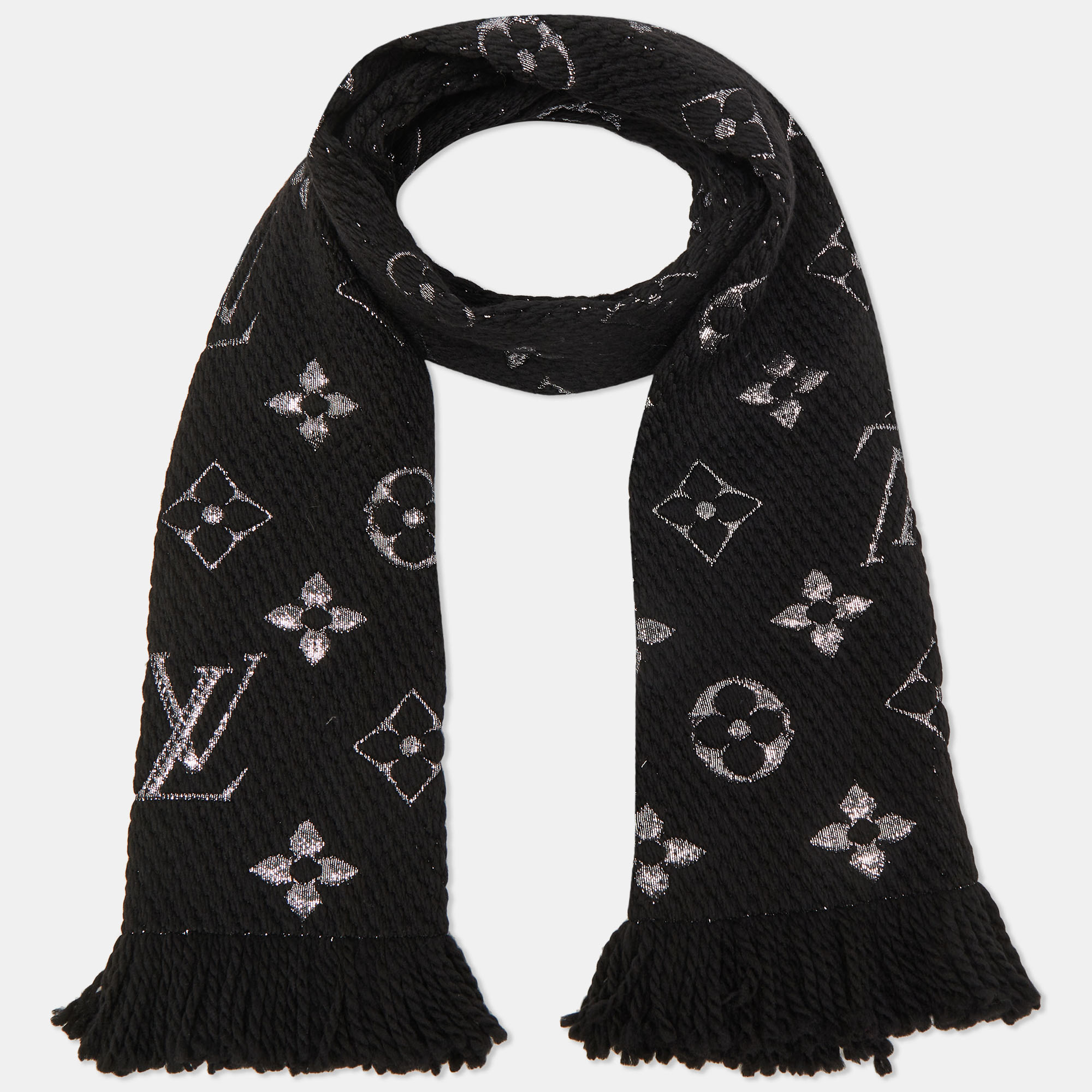 

Louis Vuitton Black Logomania Wool Shine Scarf