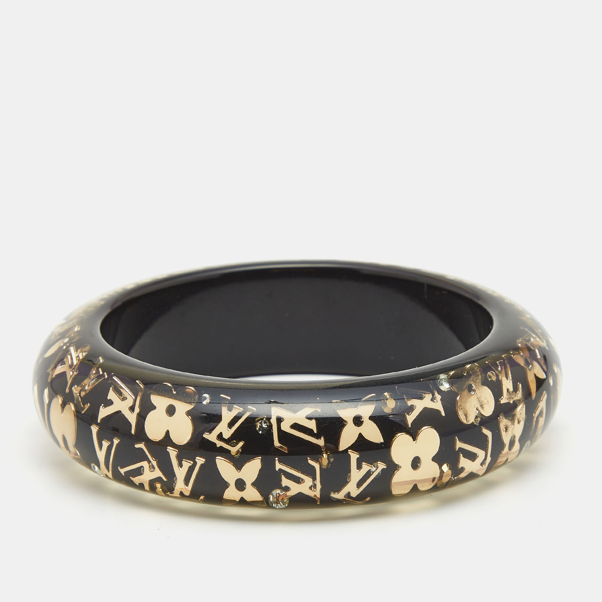 Pre Owned Louis Vuitton Black Logo Monogram Resin Uncle John Bangle