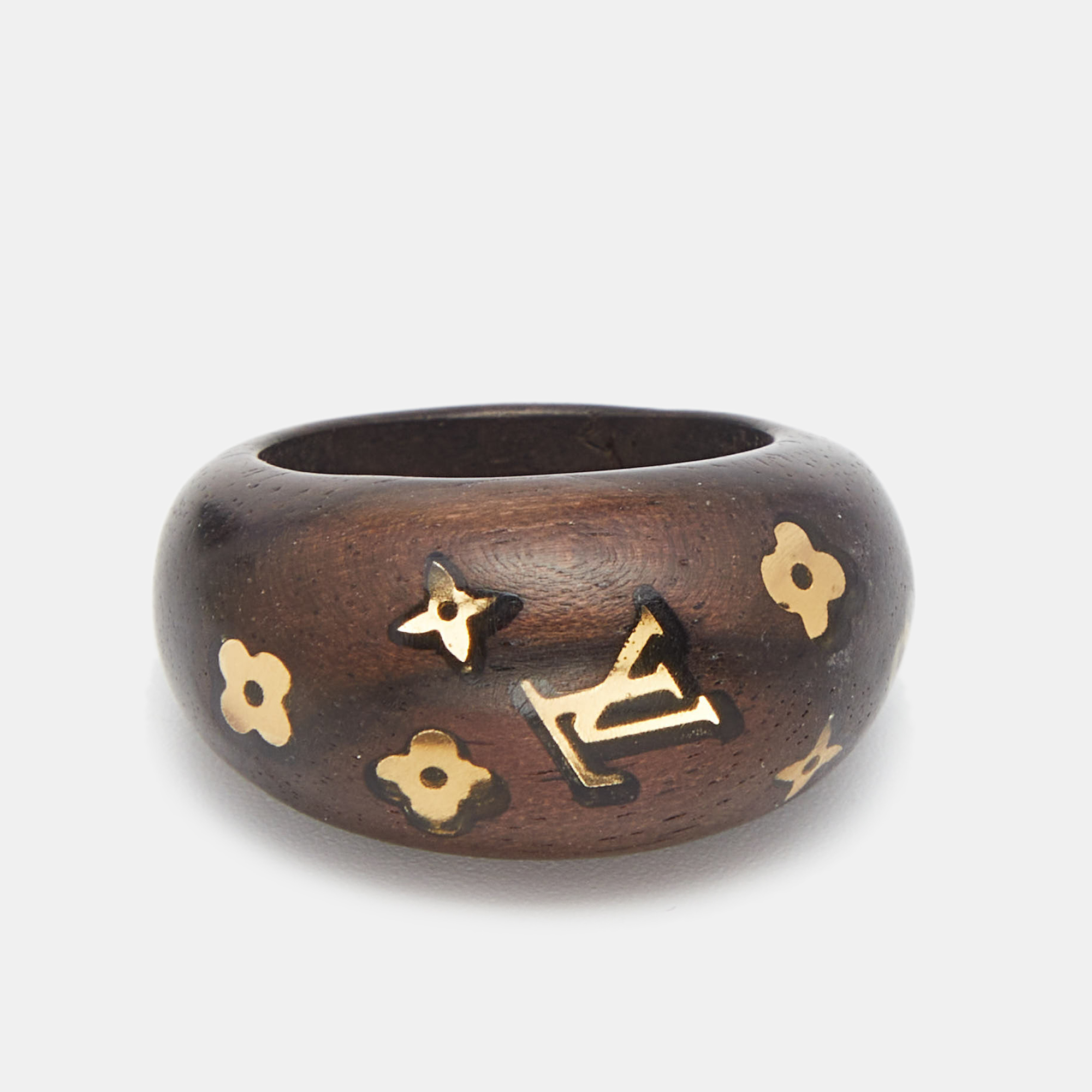 

Louis Vuitton Gold Tone Monogram Wood Ring Size, Brown