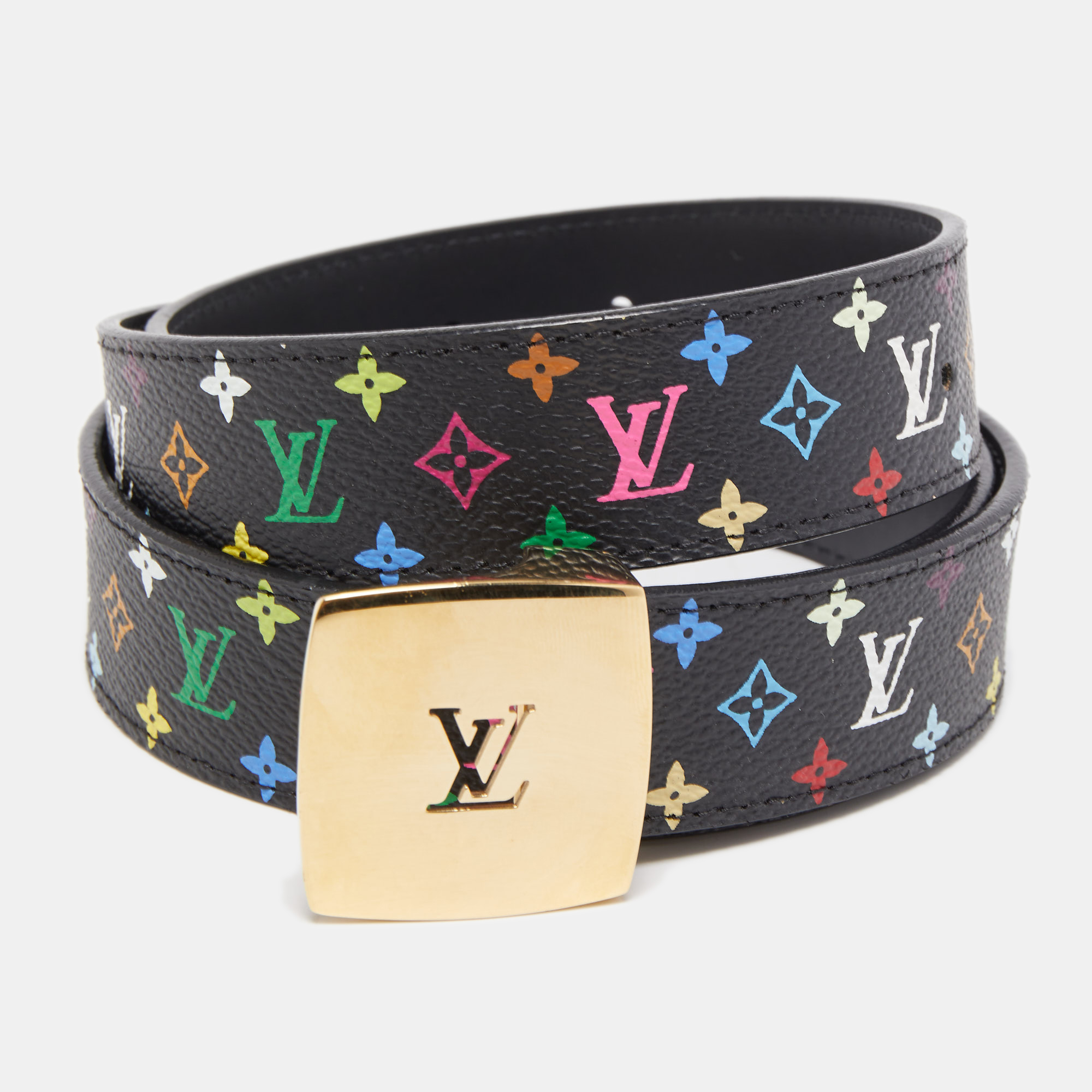 Louis Vuitton Black Monogram Multicolore Canvas LV Cut Belt 85CM Louis  Vuitton