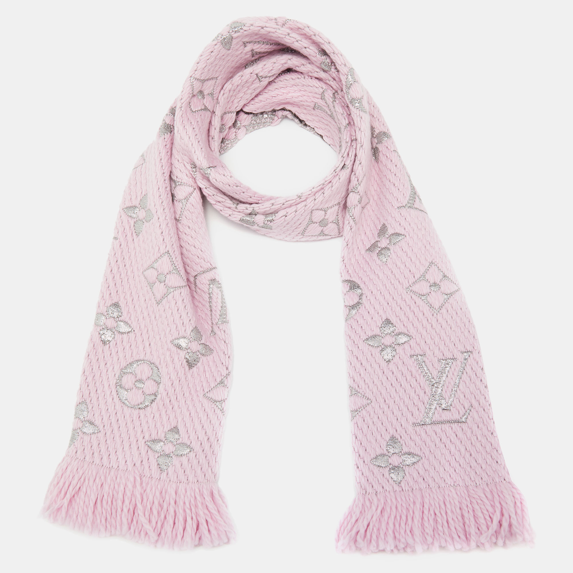 

Louis Vuitton Pink Wool & Silk Logomania Shine Scarf