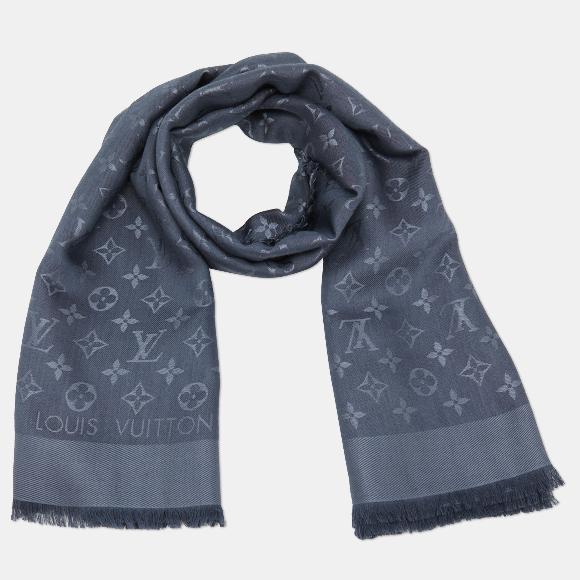 

Louis Vuitton Charcoal Grey Wool & Silk Classique Monogram Shawl