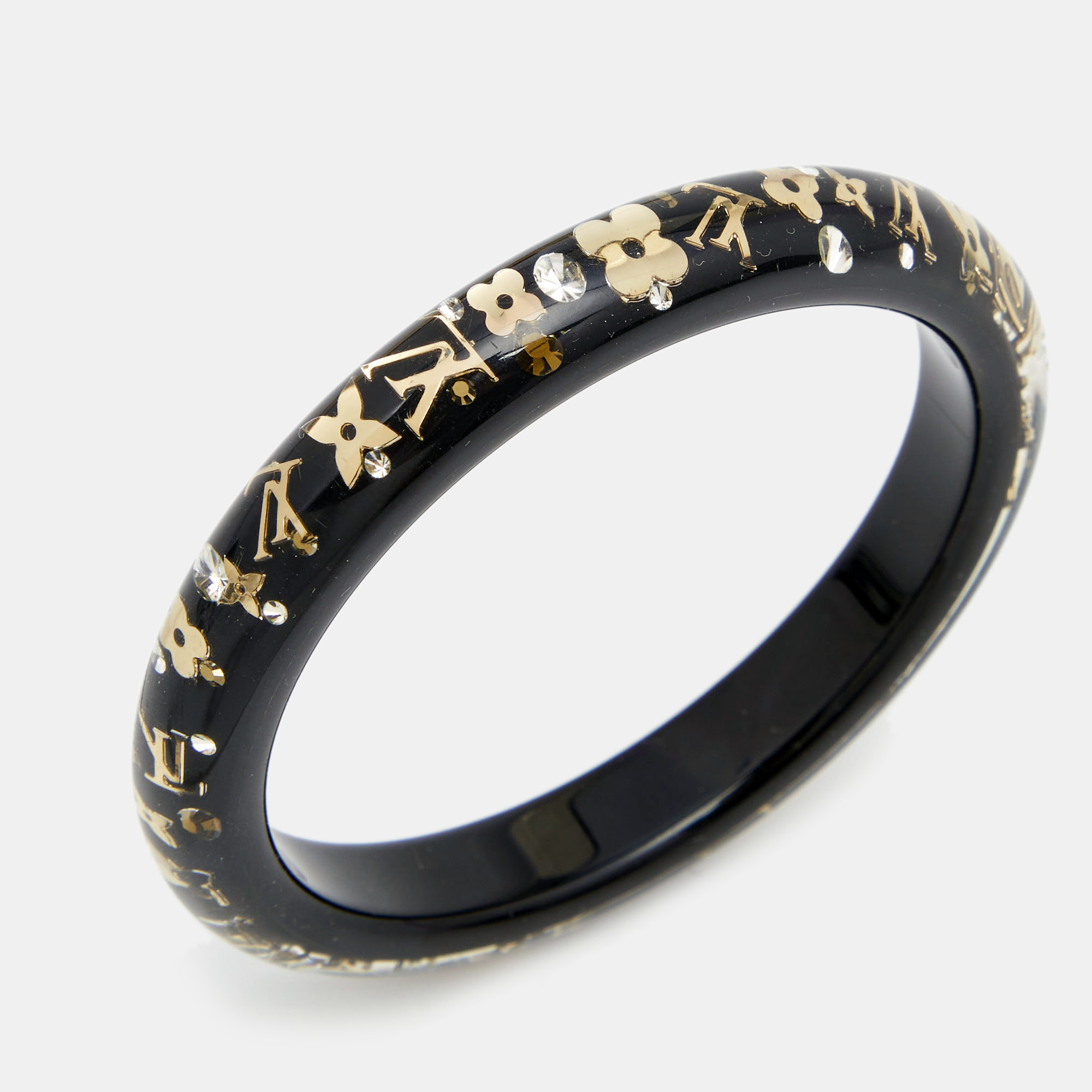 

Louis Vuitton Black Resin Gold Tone Monogram Inclusion Bangle Bracelet
