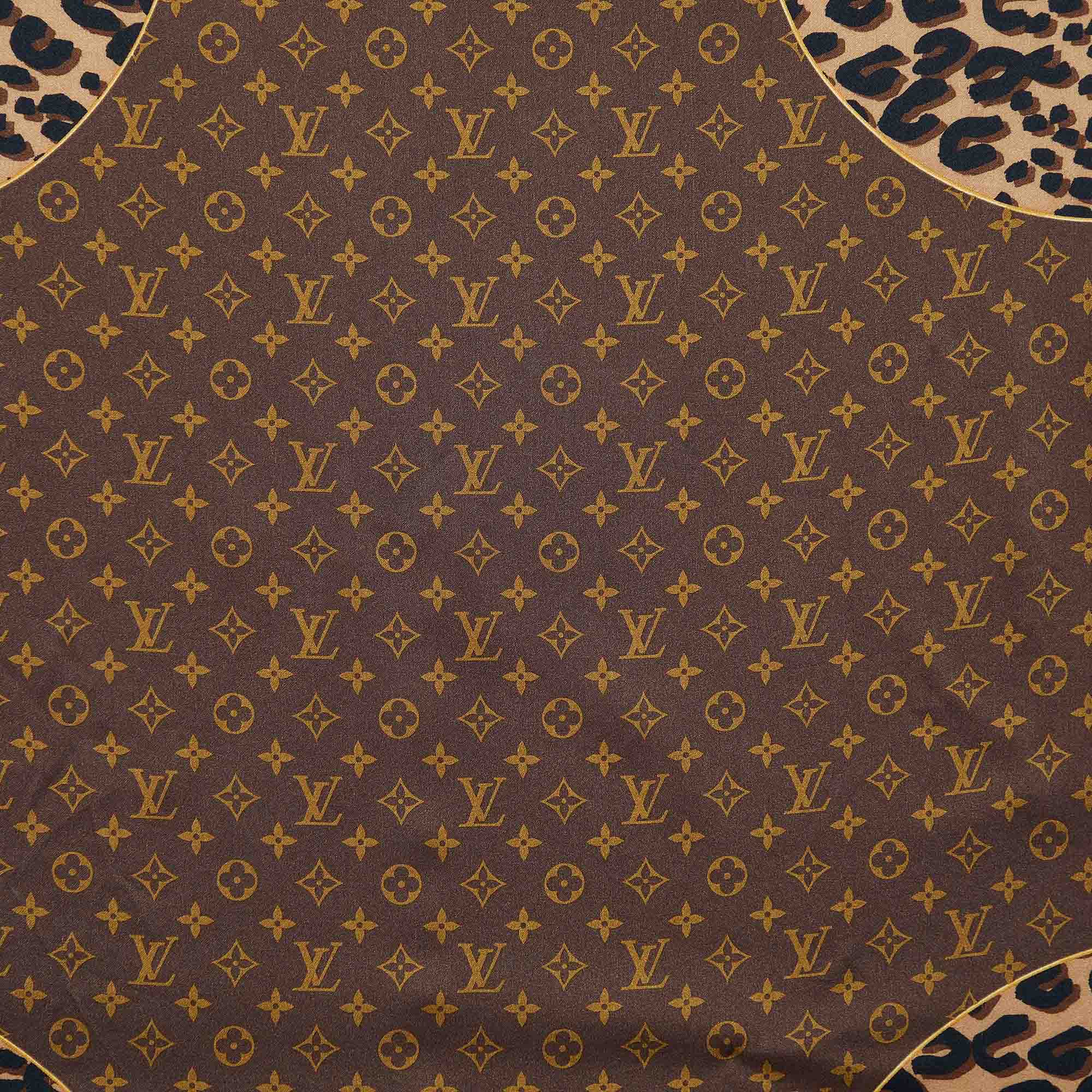 

Louis Vuitton Brown Monogram Leopard Print Square Silk Scarf