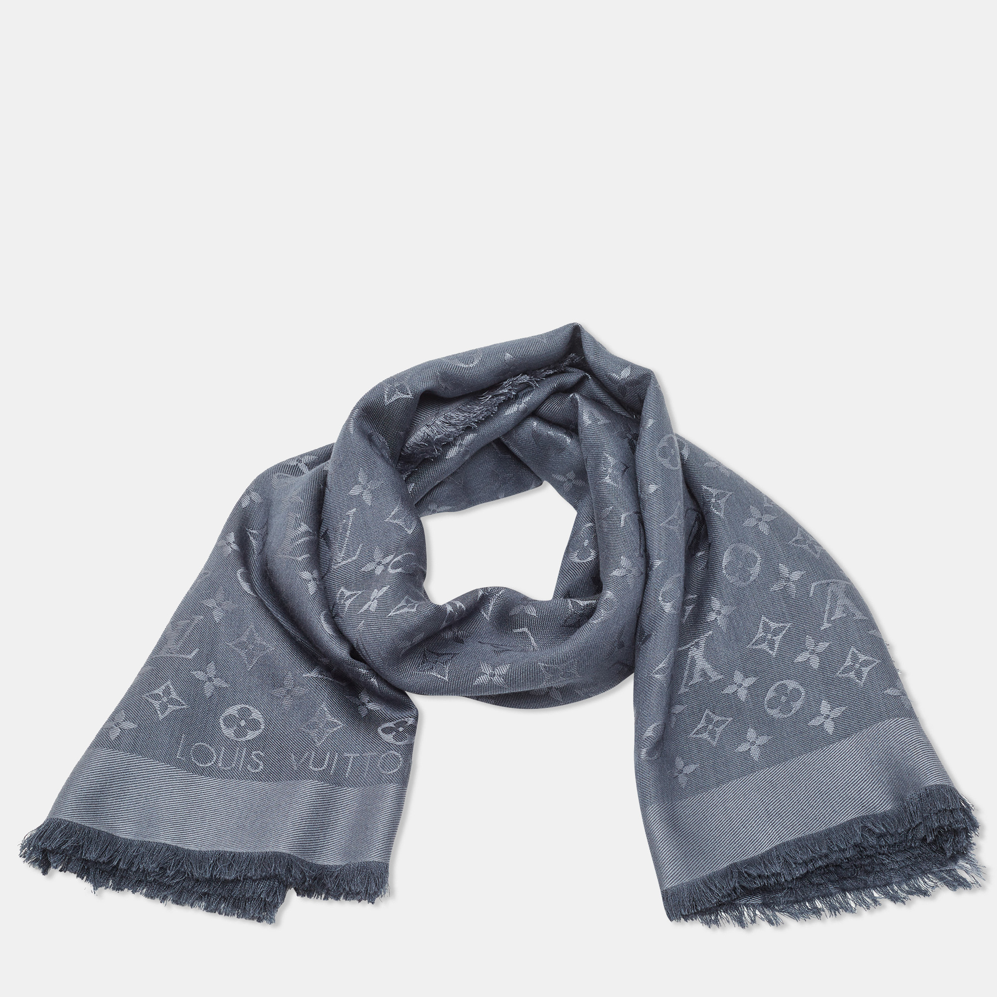 

Louis Vuitton Charcoal Grey Wool & Silk Classique Monogram Shawl