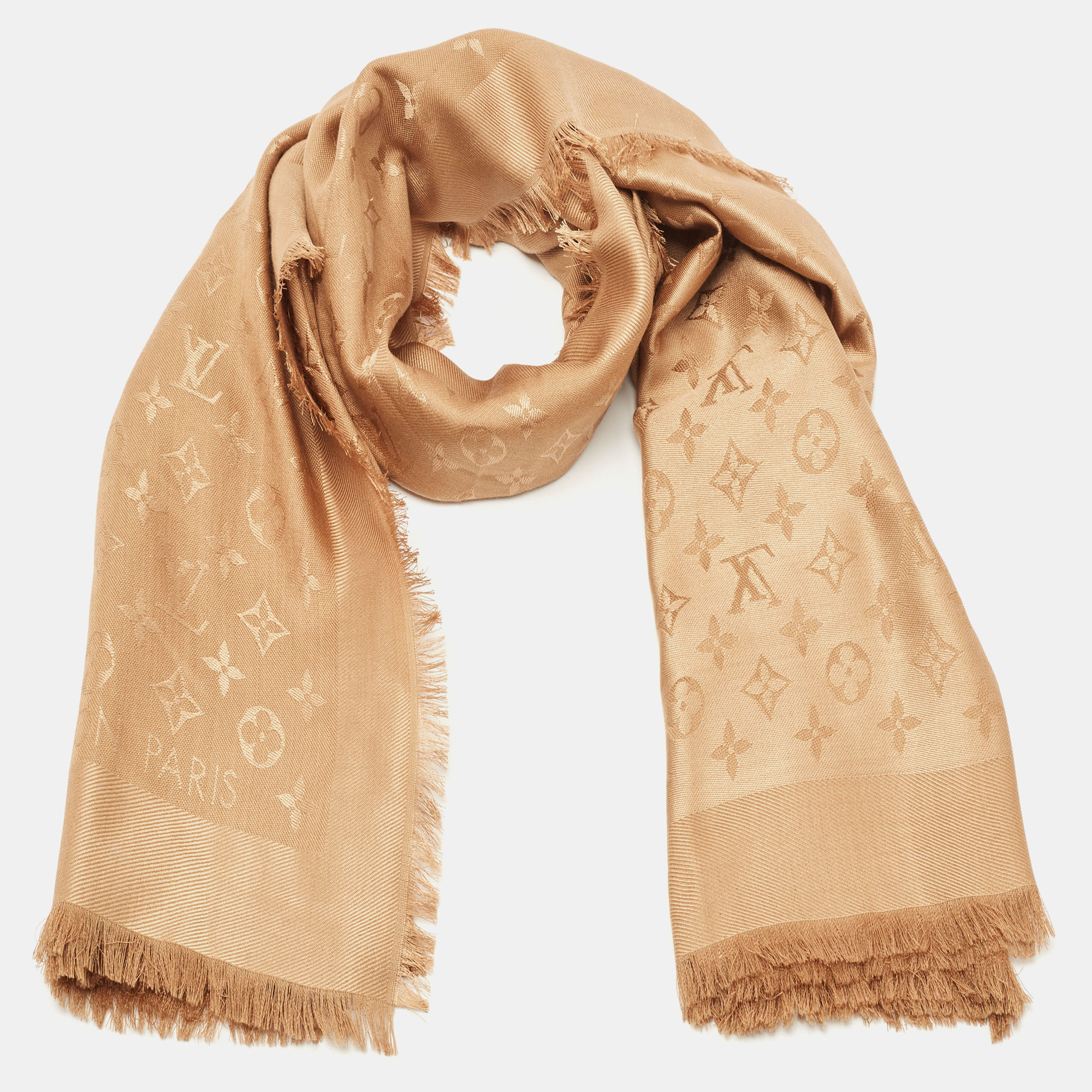 

Louis Vuitton Cappuccino Brown Monogram Silk & Wool Classique Shawl