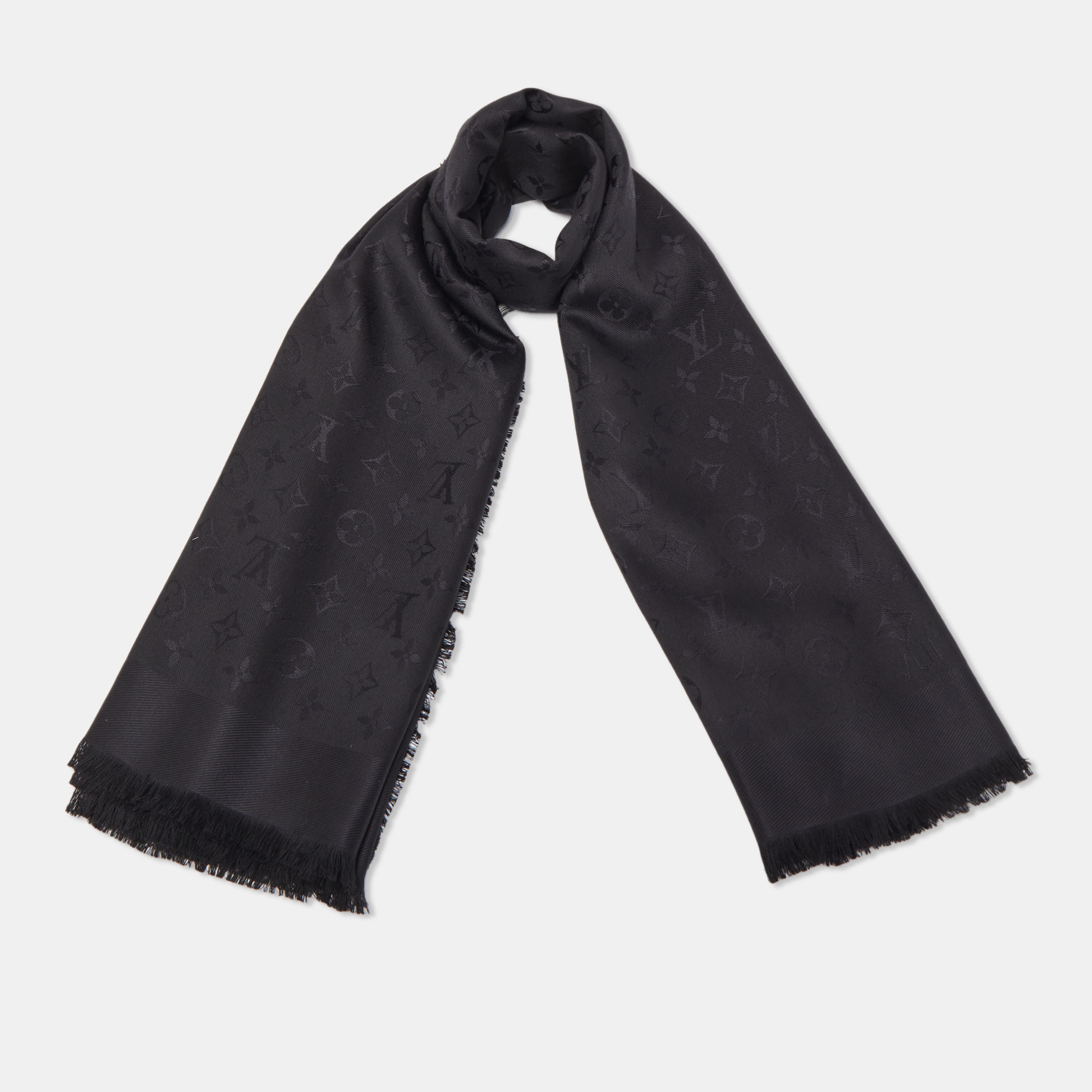 

Louis Vuitton Black Wool & Silk Classique Monogram Shawl