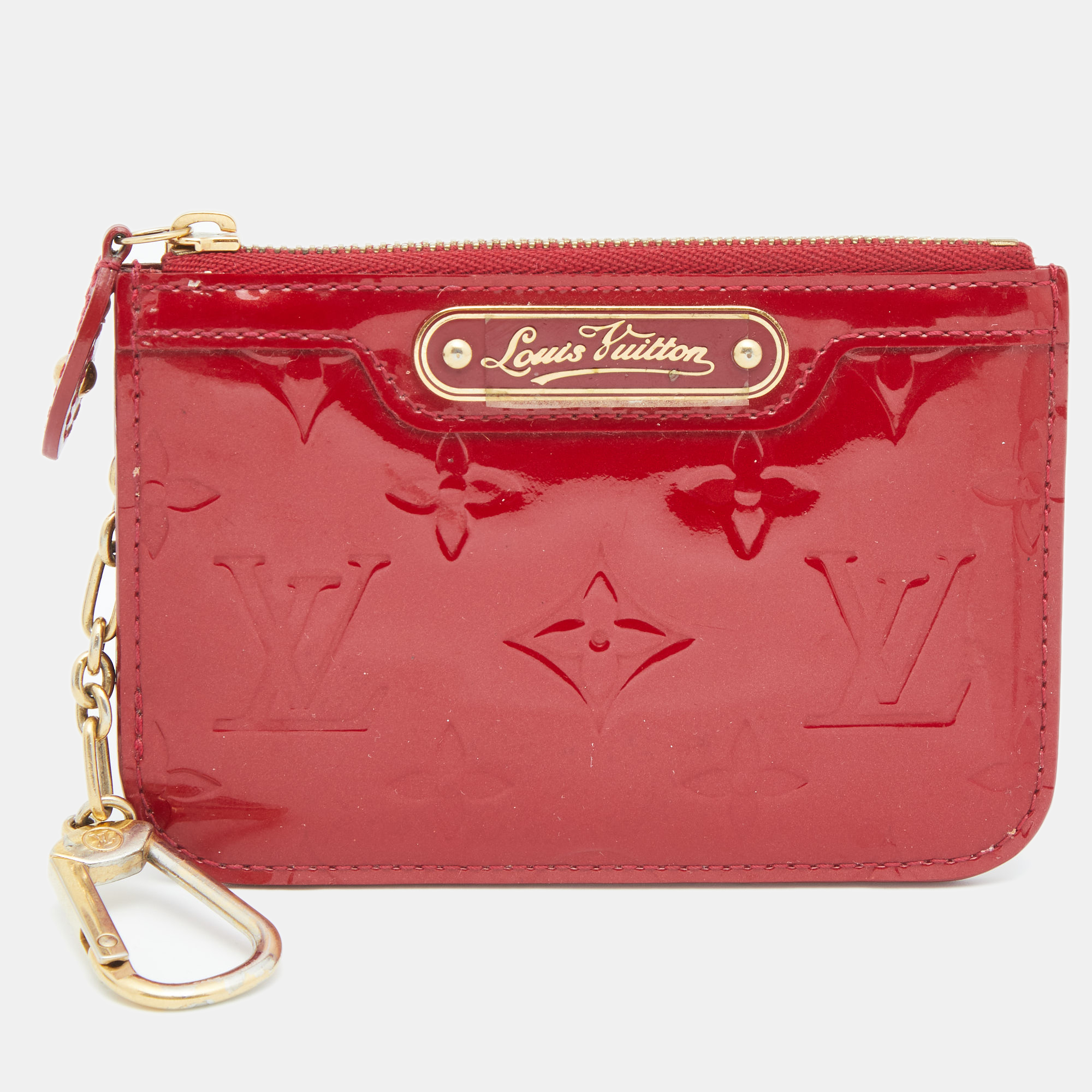 Pre-owned Louis Vuitton Pomme D'amour Monogram Vernis Key Pouch In Red