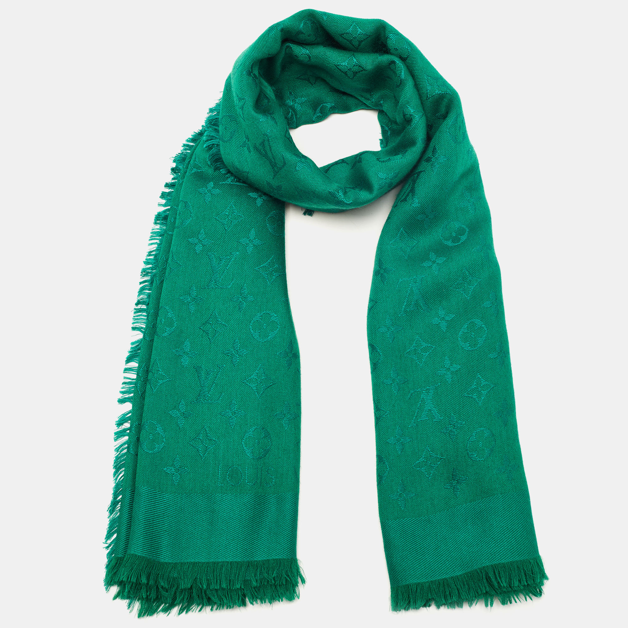 

Louis Vuitton Green Silk & Wool Monogram Shawl