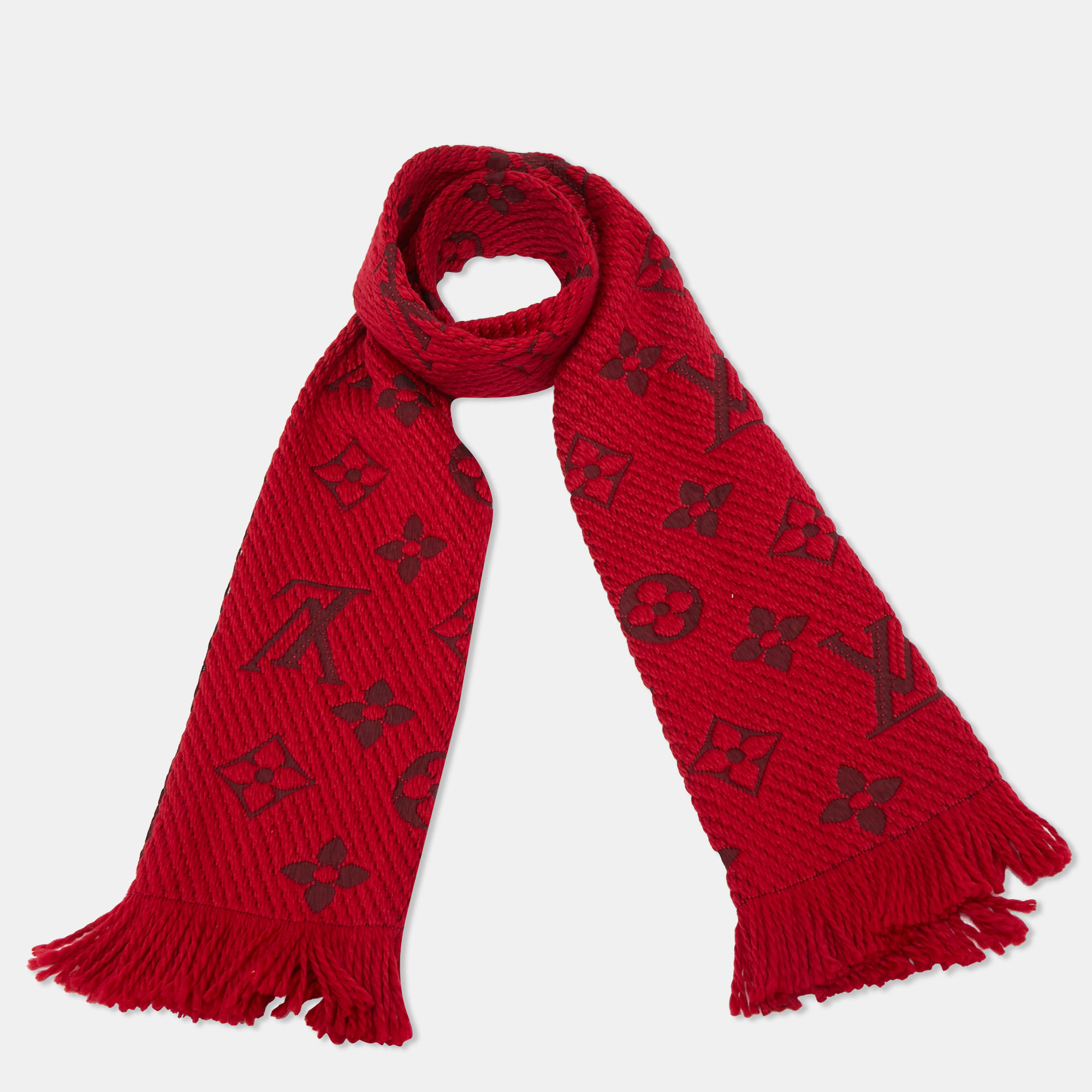 

Louis Vuitton Ruby Red Wool & Silk Logomania Scarf
