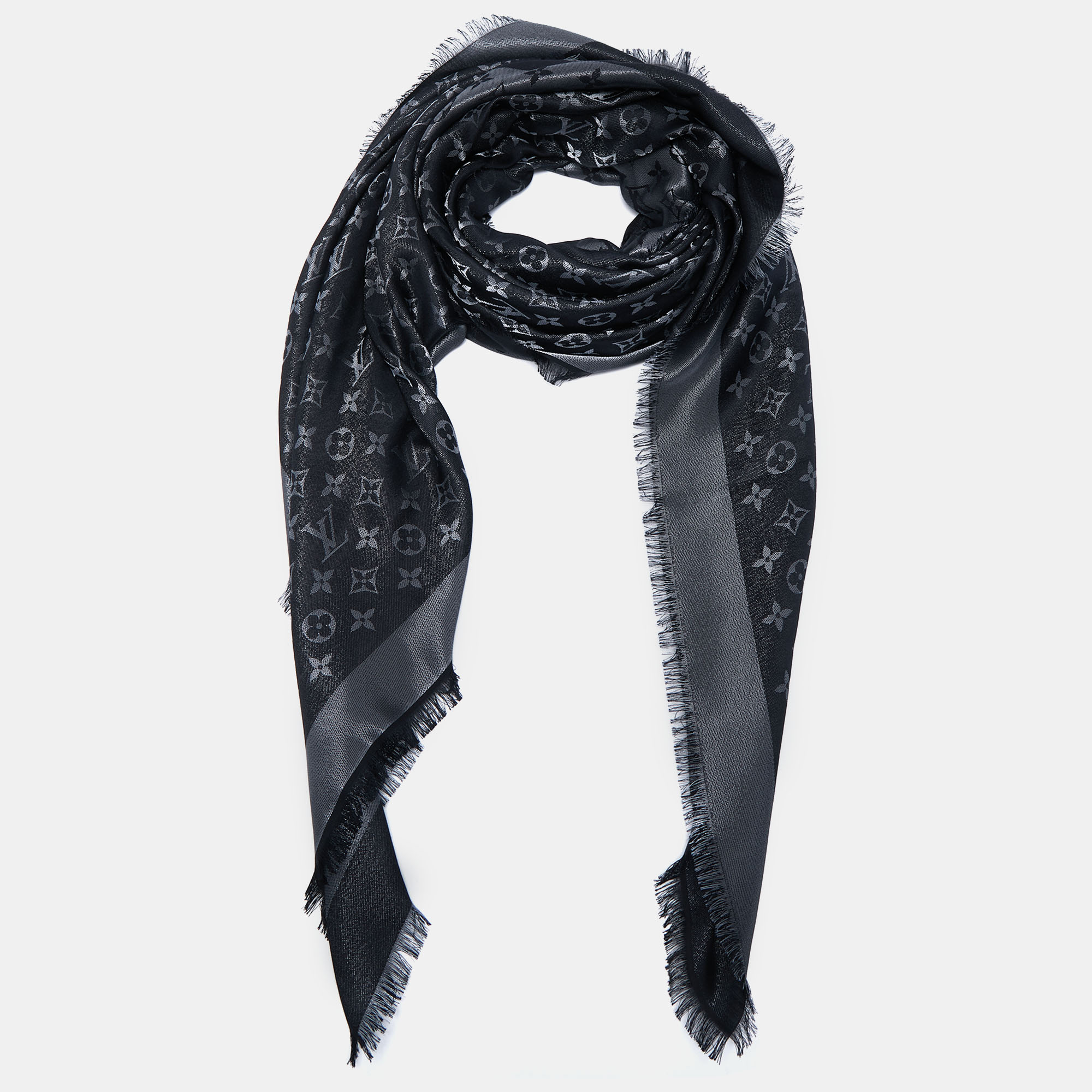

Louis Vuitton Black Silk & Wool Monogram Shine Shawl