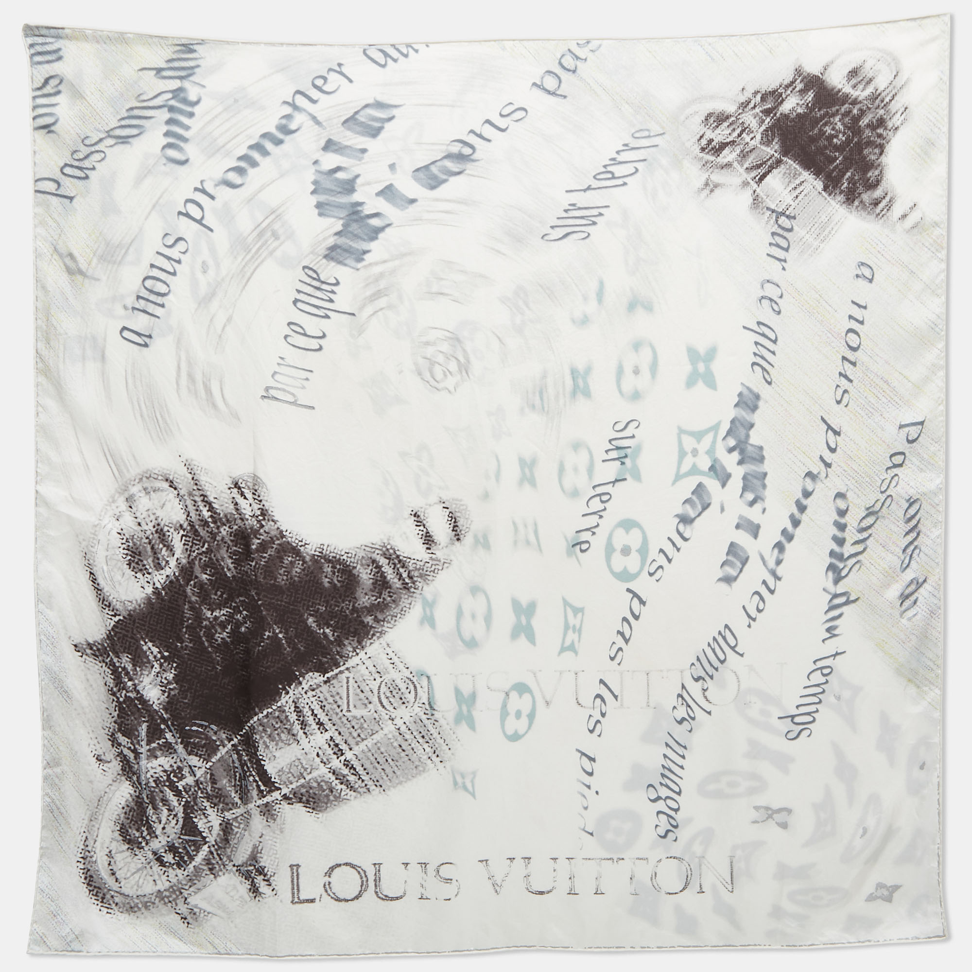 Pre-owned Louis Vuitton White/grey Motorcycle Graffiti Print Silk Scarf
