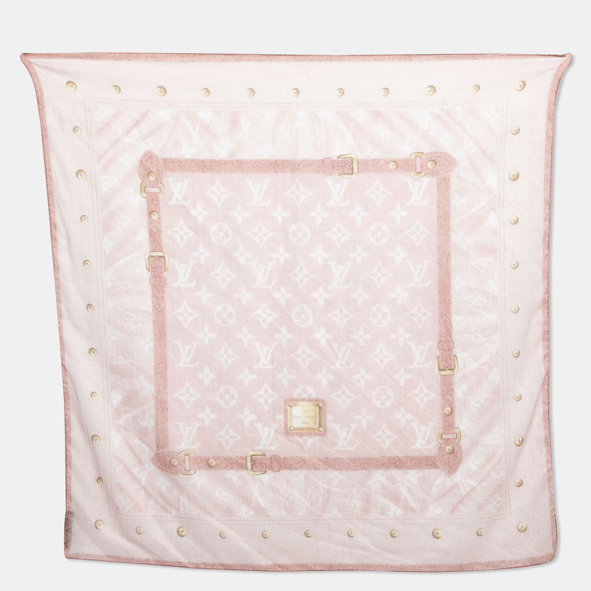 Pre-owned Louis Vuitton Pink Monogram Trunk Print Cotton Scarf