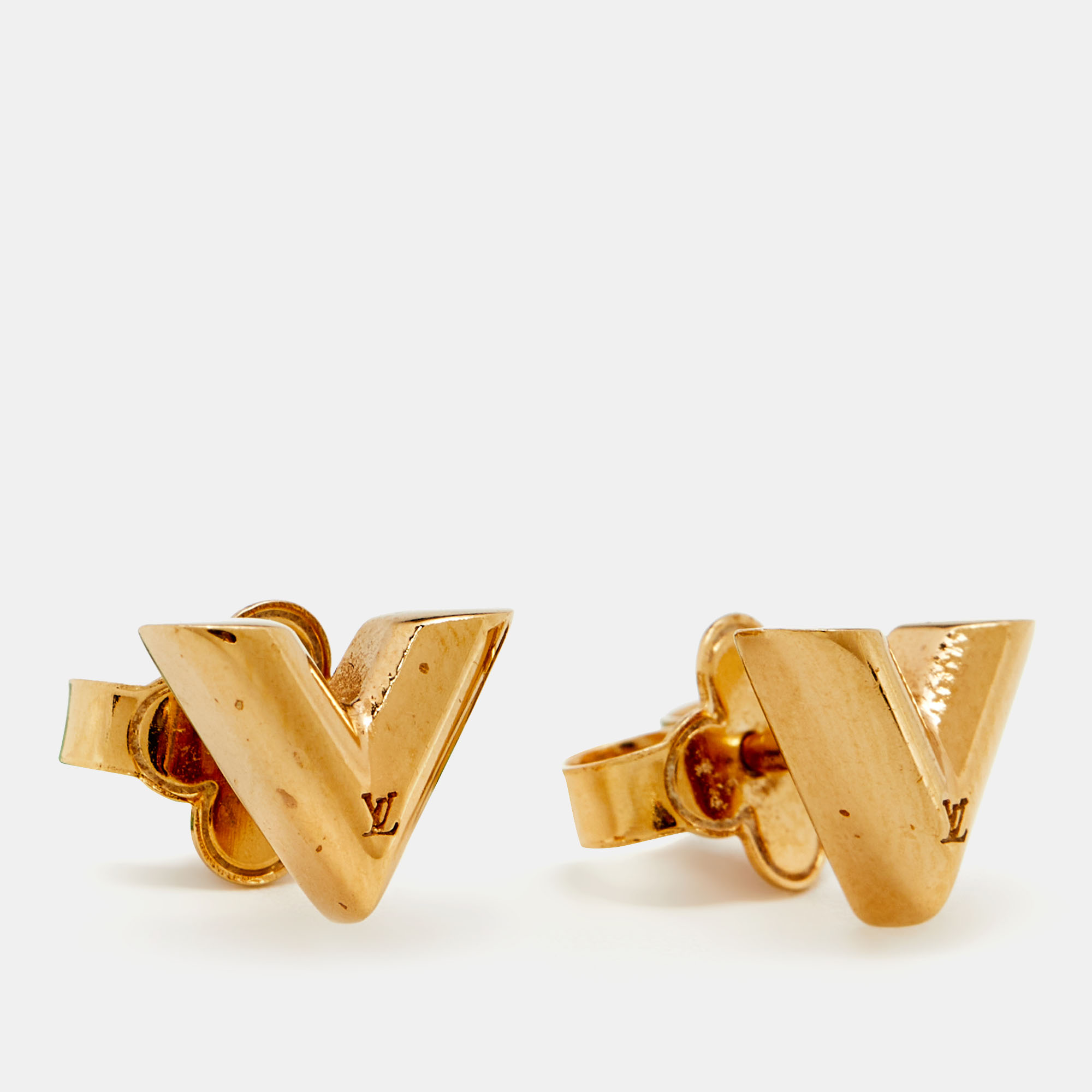 

Louis Vuitton Gold Tone Essential V Stud Earrings