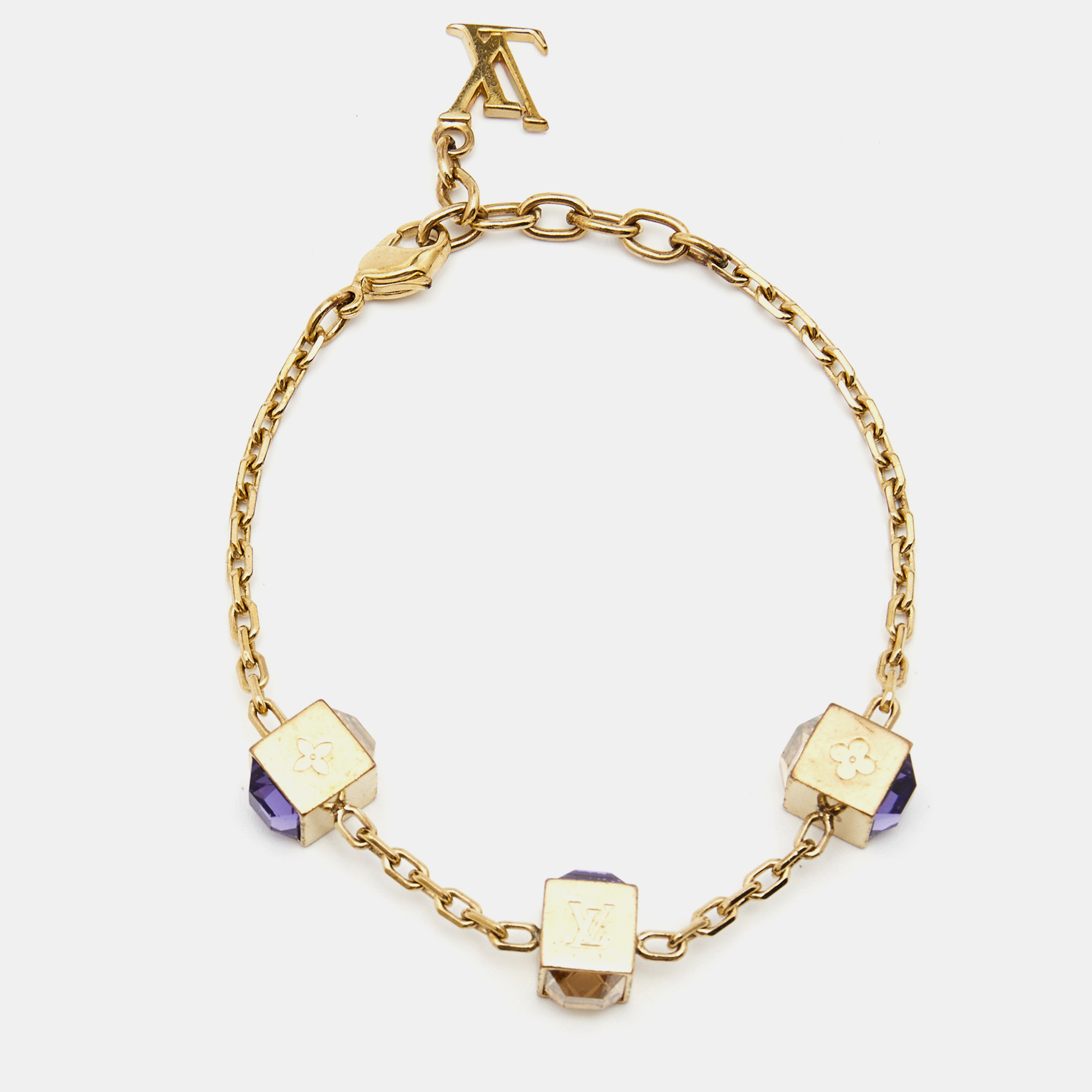 

Louis Vuitton Gamble Crystals Gold Tone Bracelet, Silver