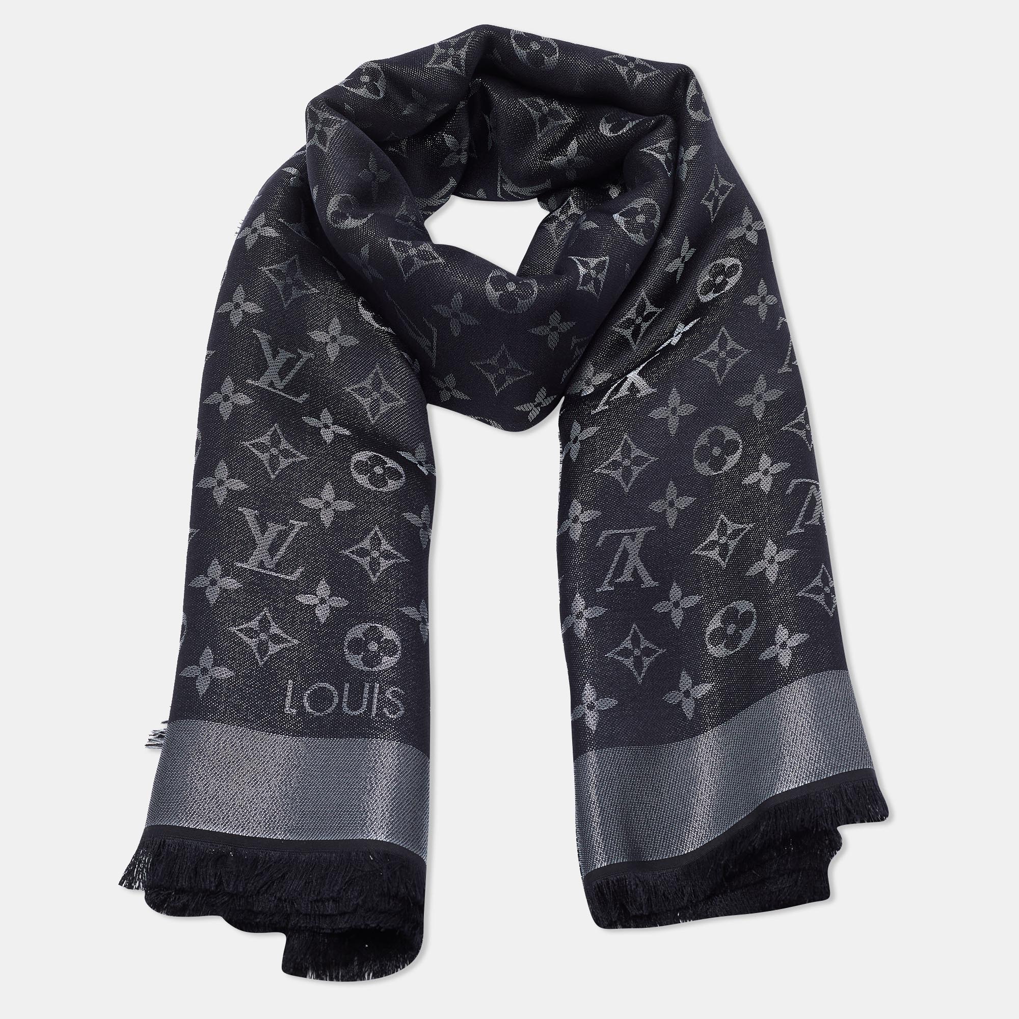 

Louis Vuitton Black Silk & Wool Monogram Shine Shawl