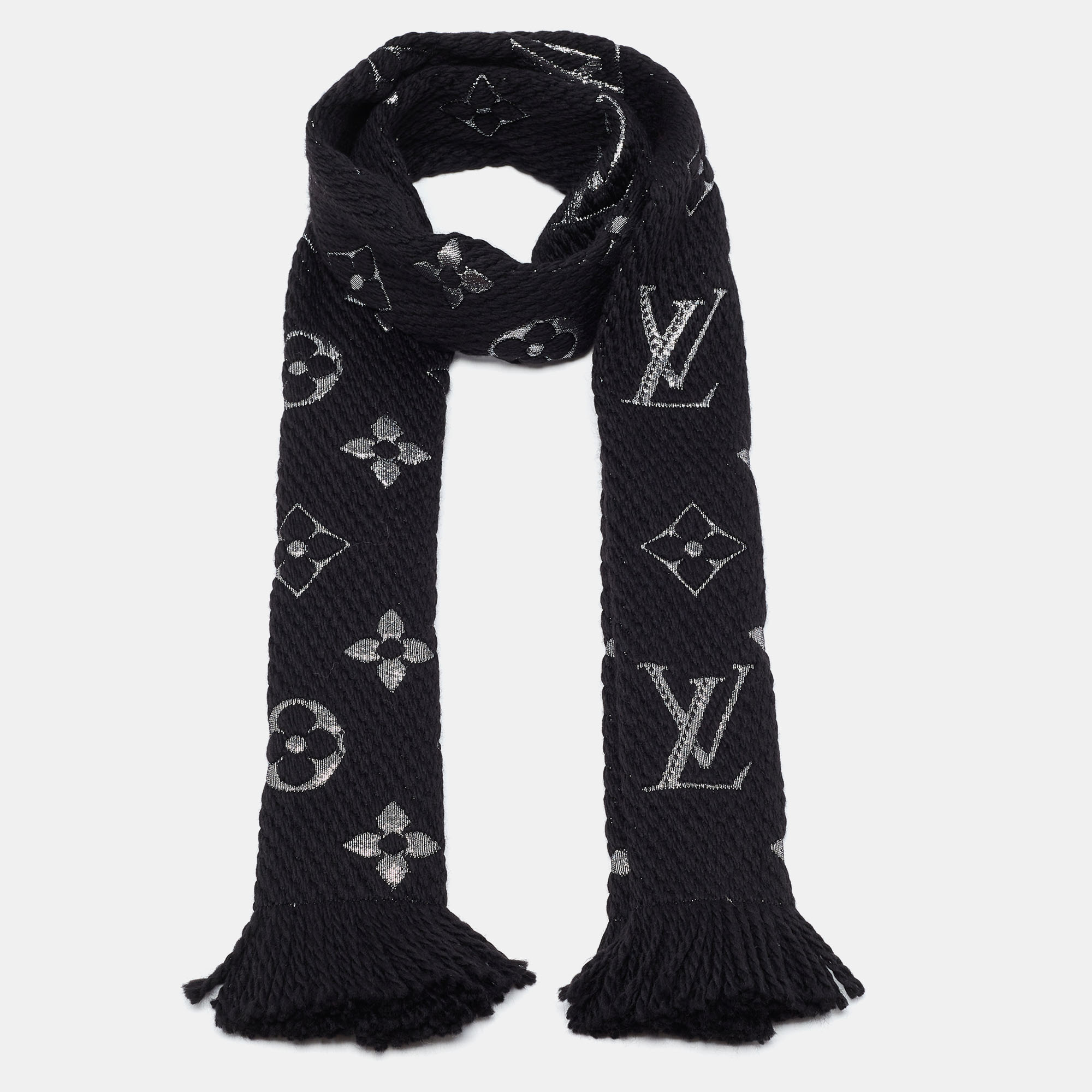 

Louis Vuitton Black Wool Logomania Shine Scarf