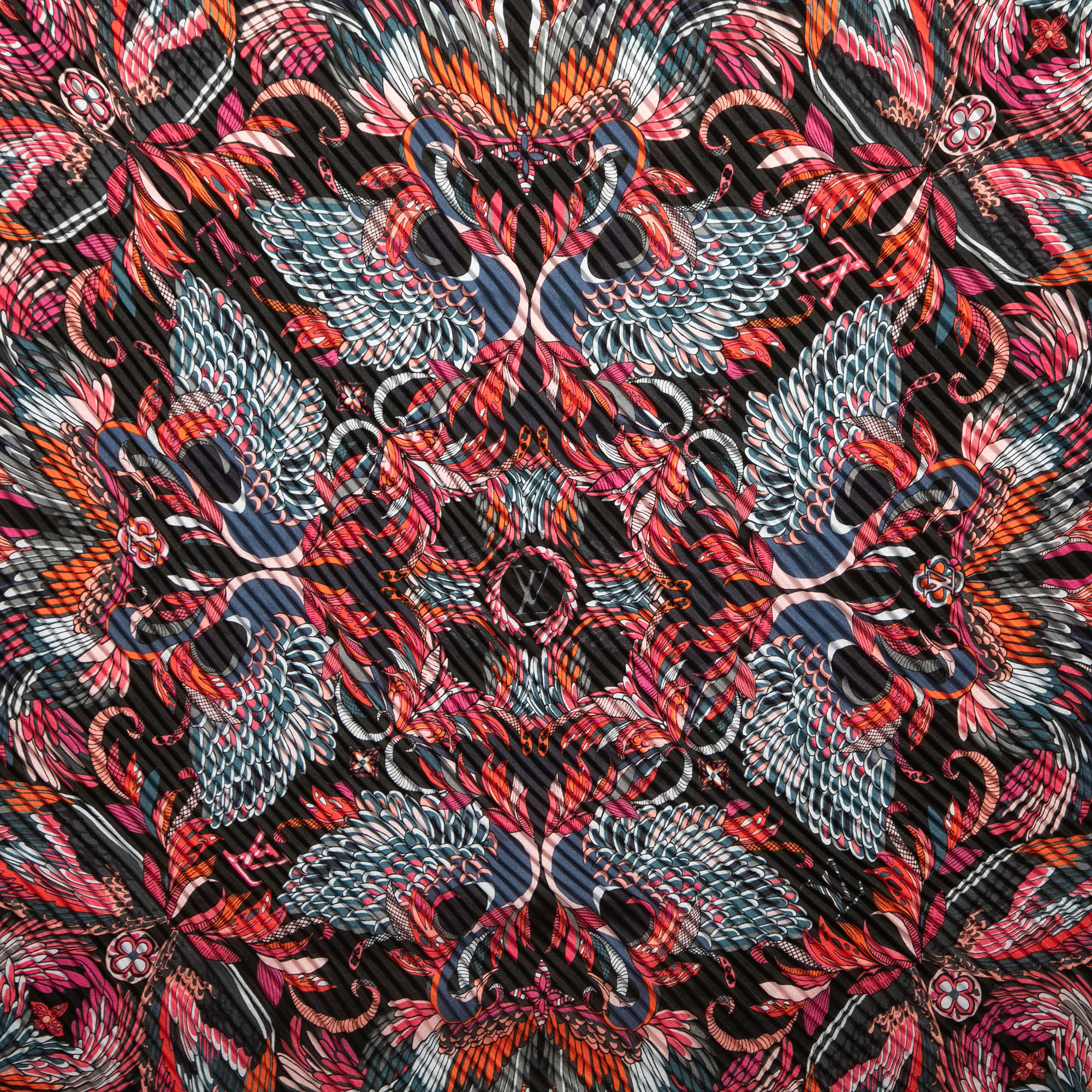 

Louis Vuitton Pink/Black Angels Print Silk Plisse Scarf