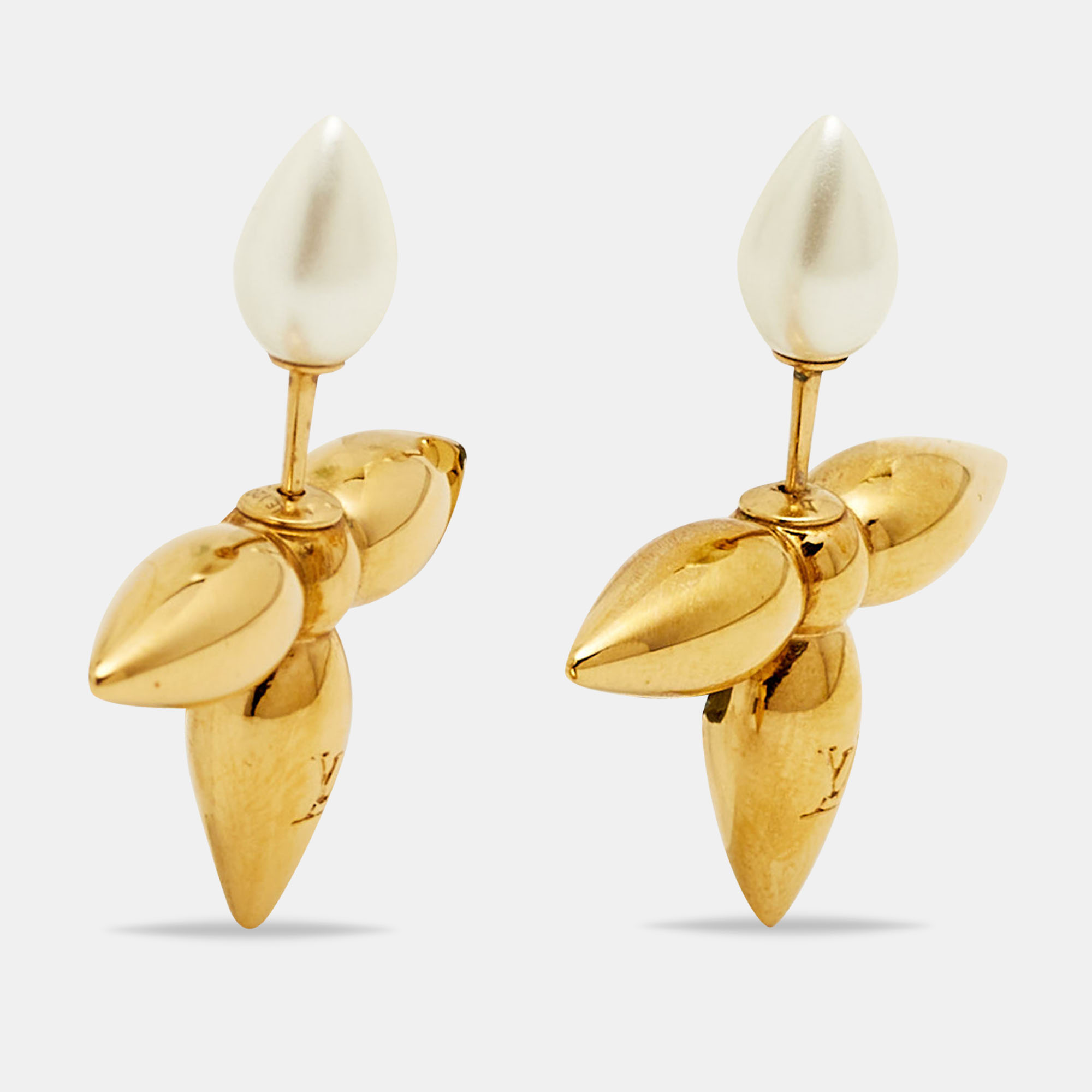 

Louis Vuitton Louisette Faux Pearl Gold Tone Earrings