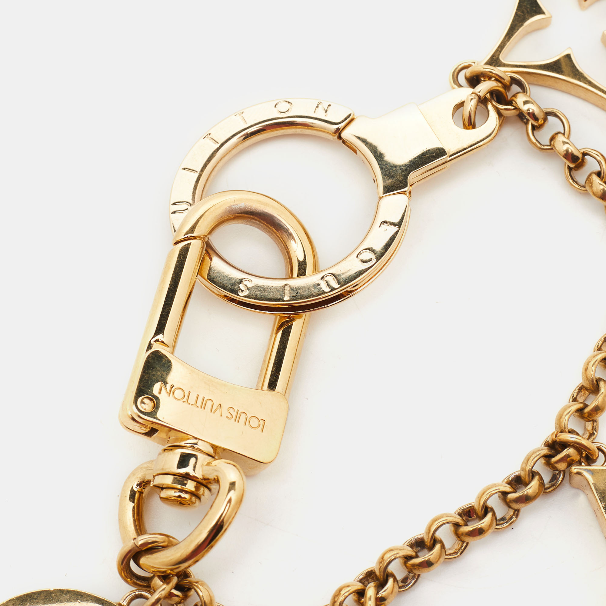Louis Vuitton M67119 Fleur de Monogram Bag Charm Metal Gold Keychain Unisex