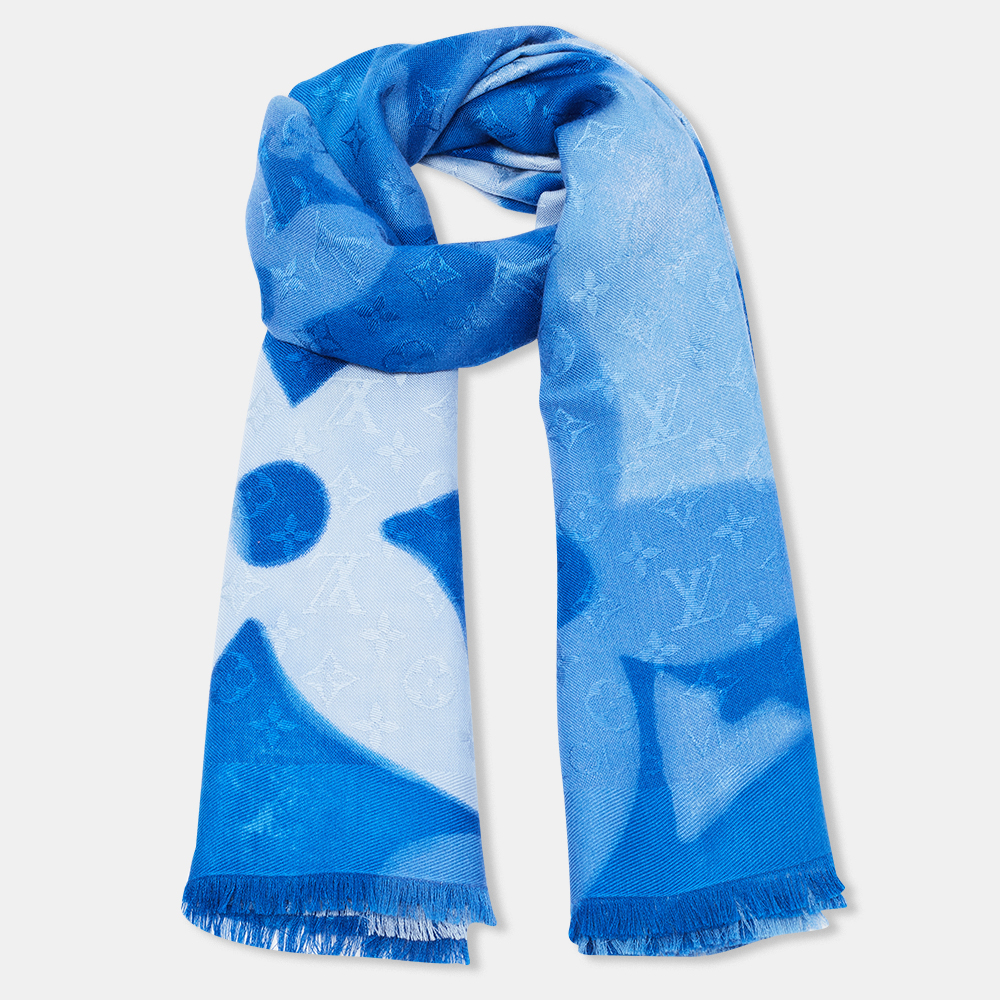 

Louis Vuitton Blue X-Ray Chale Monogram Silk & Wool Shawl