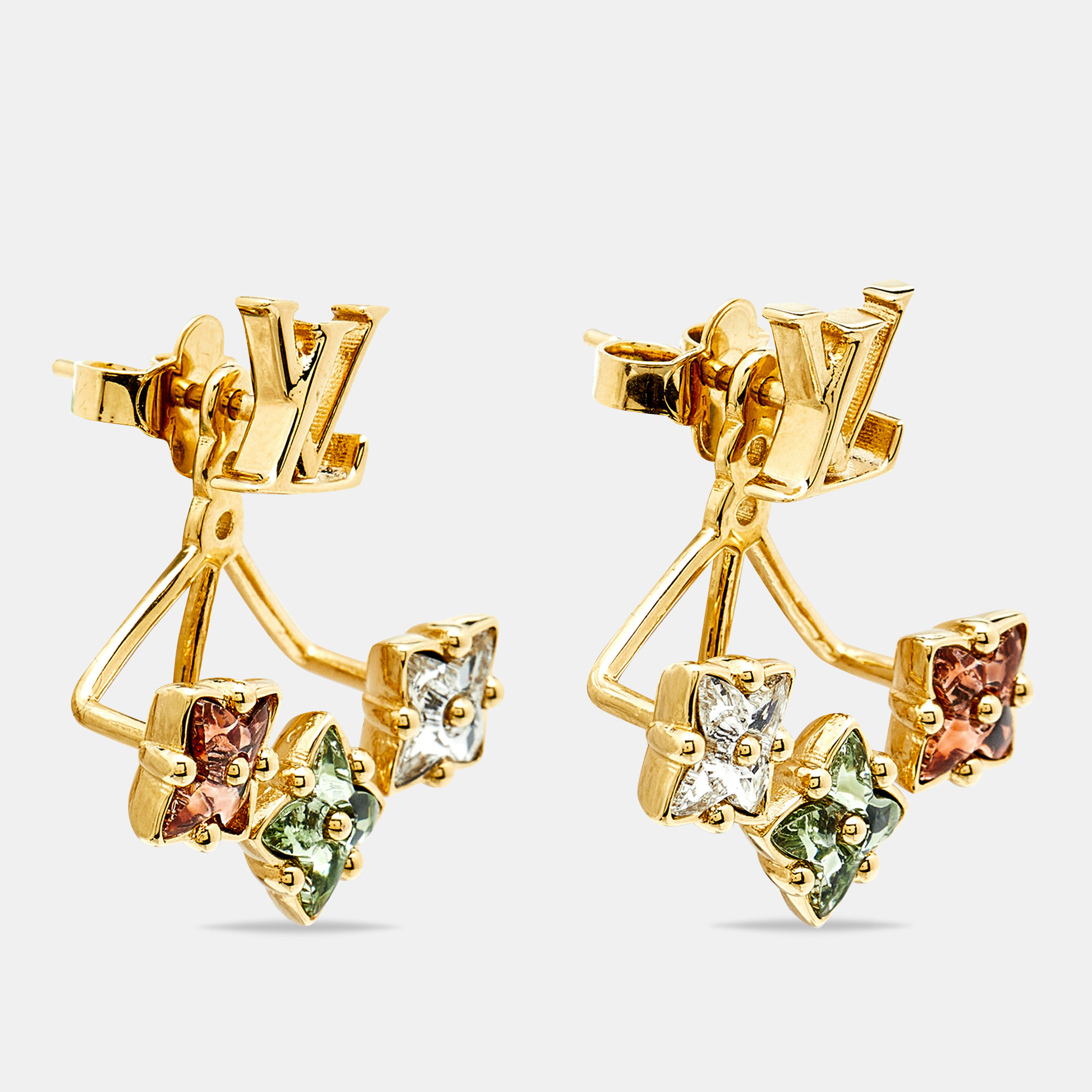 

Louis Vuitton Loulougram Crystals Gold Tone Earrings