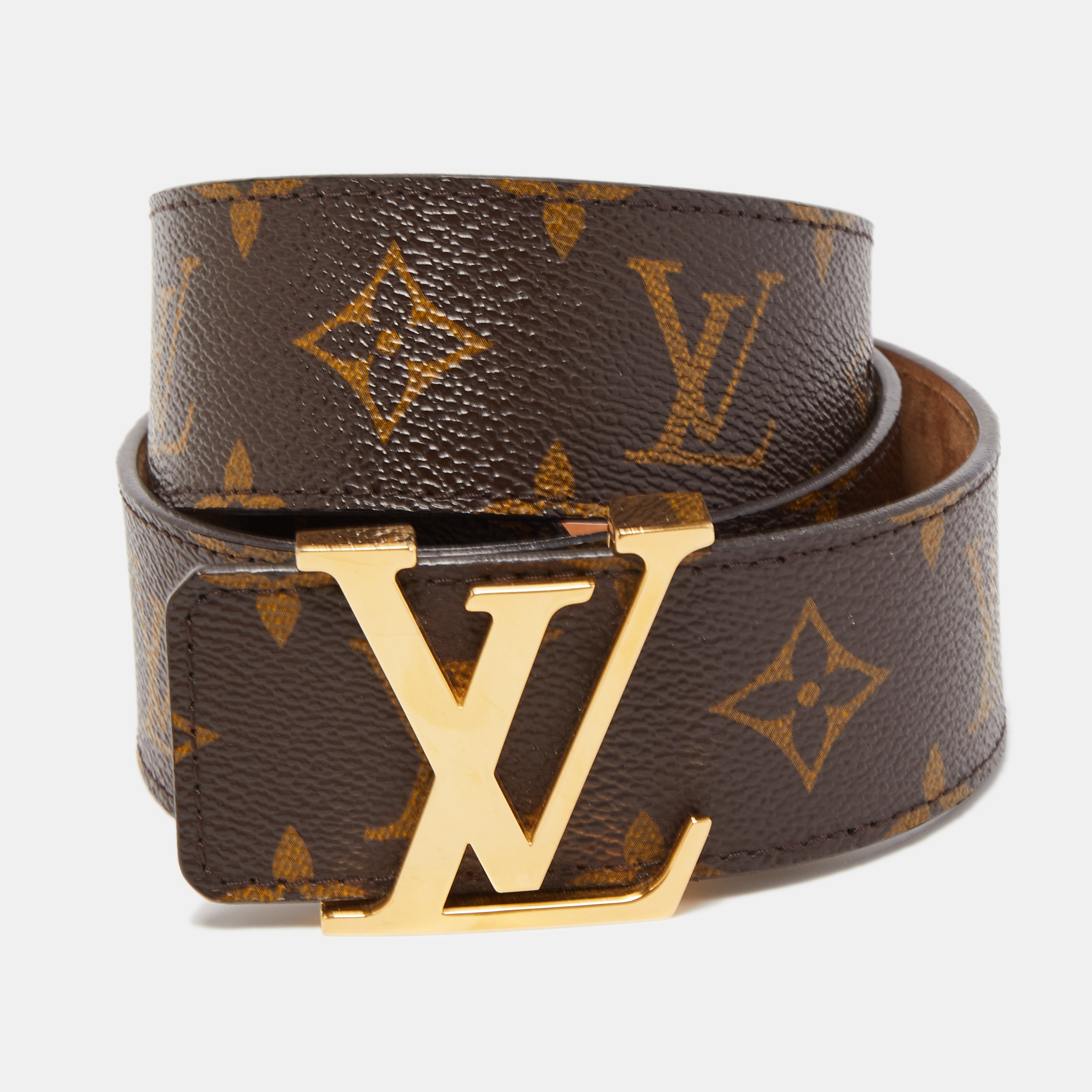 Louis Vuitton Brown Leather LV Initiales Belt 85CM For Sale at