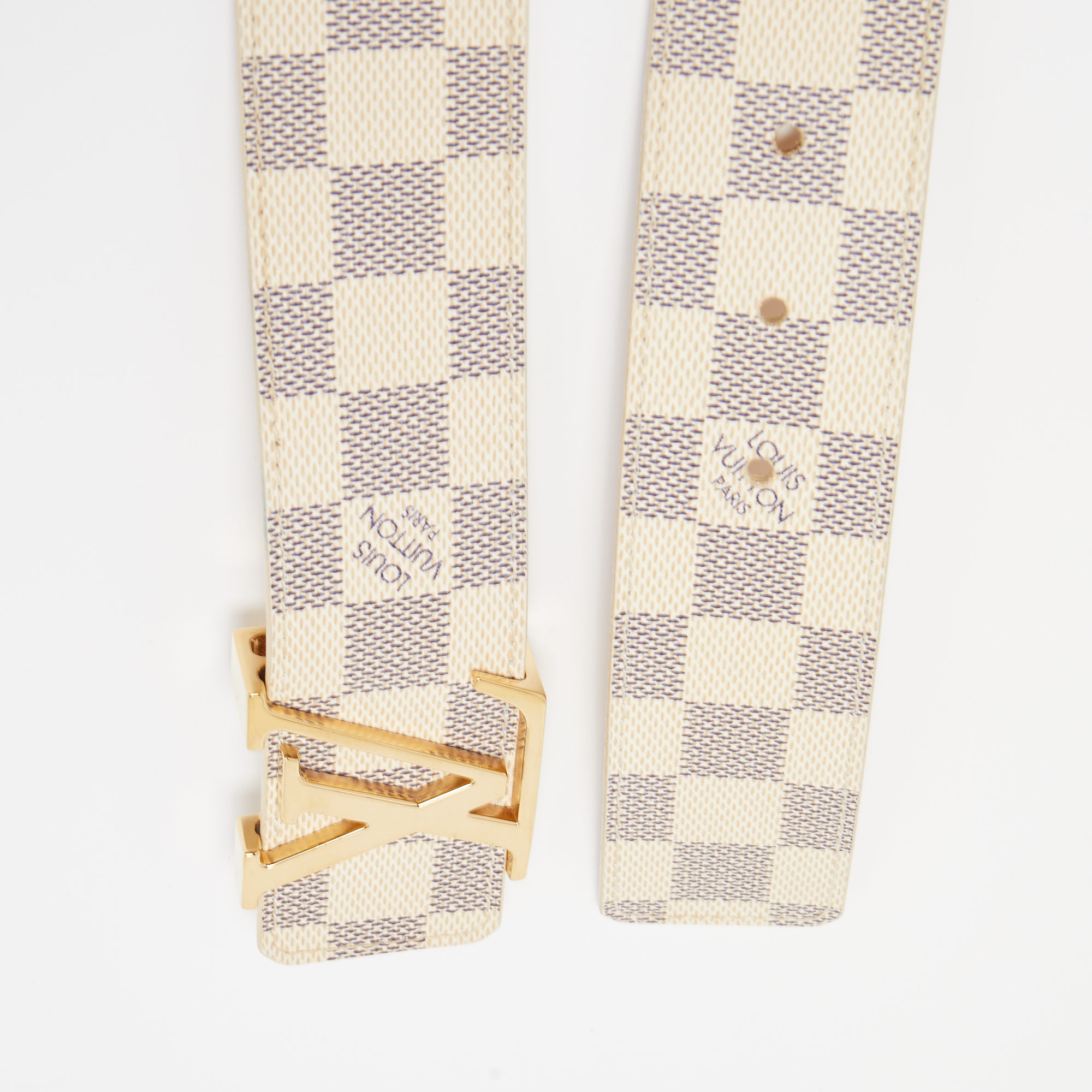 

Louis Vuitton Damier Azur Canvas LV Initiales Belt, White