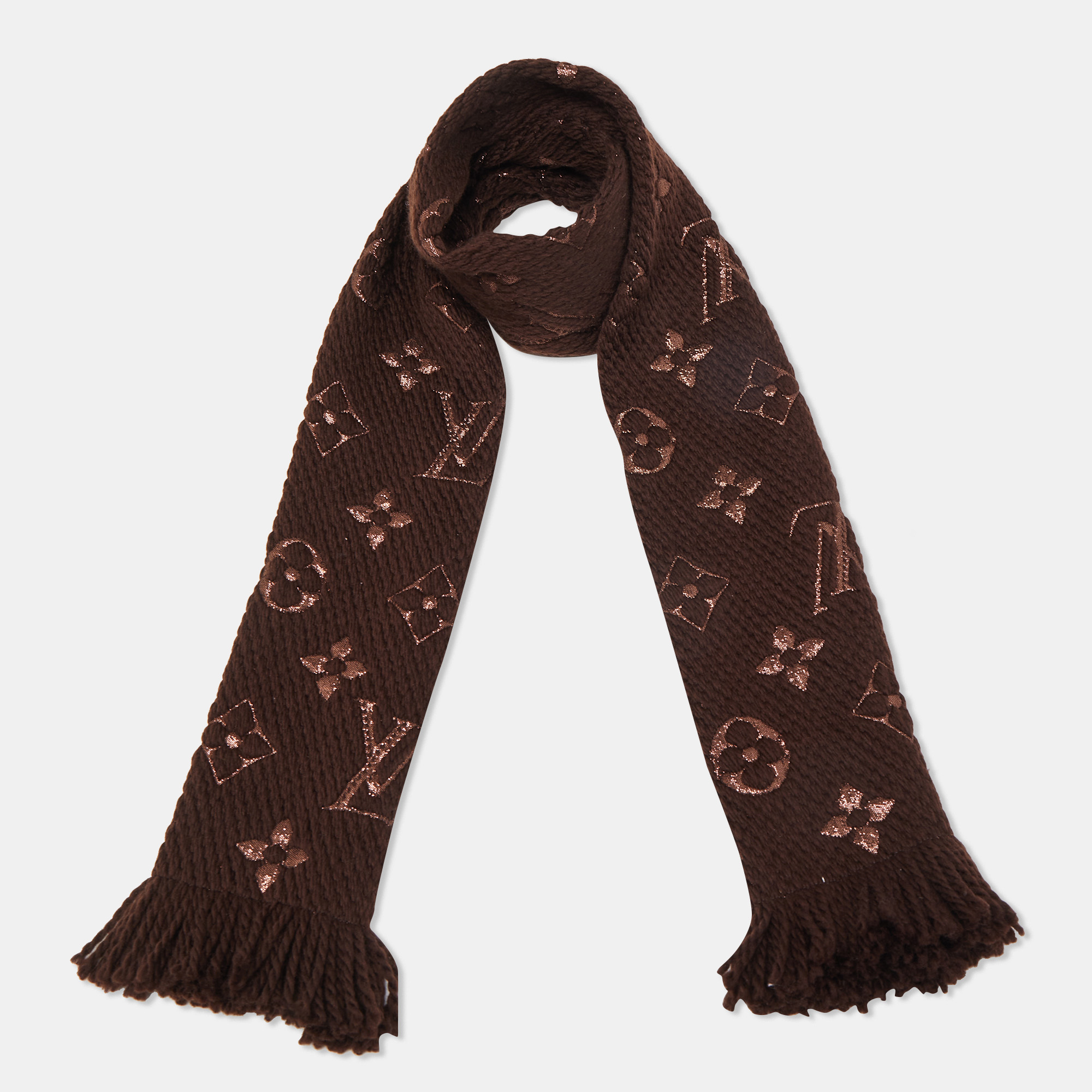 

Louis Vuitton Brown Logomania Wool Shine Scarf