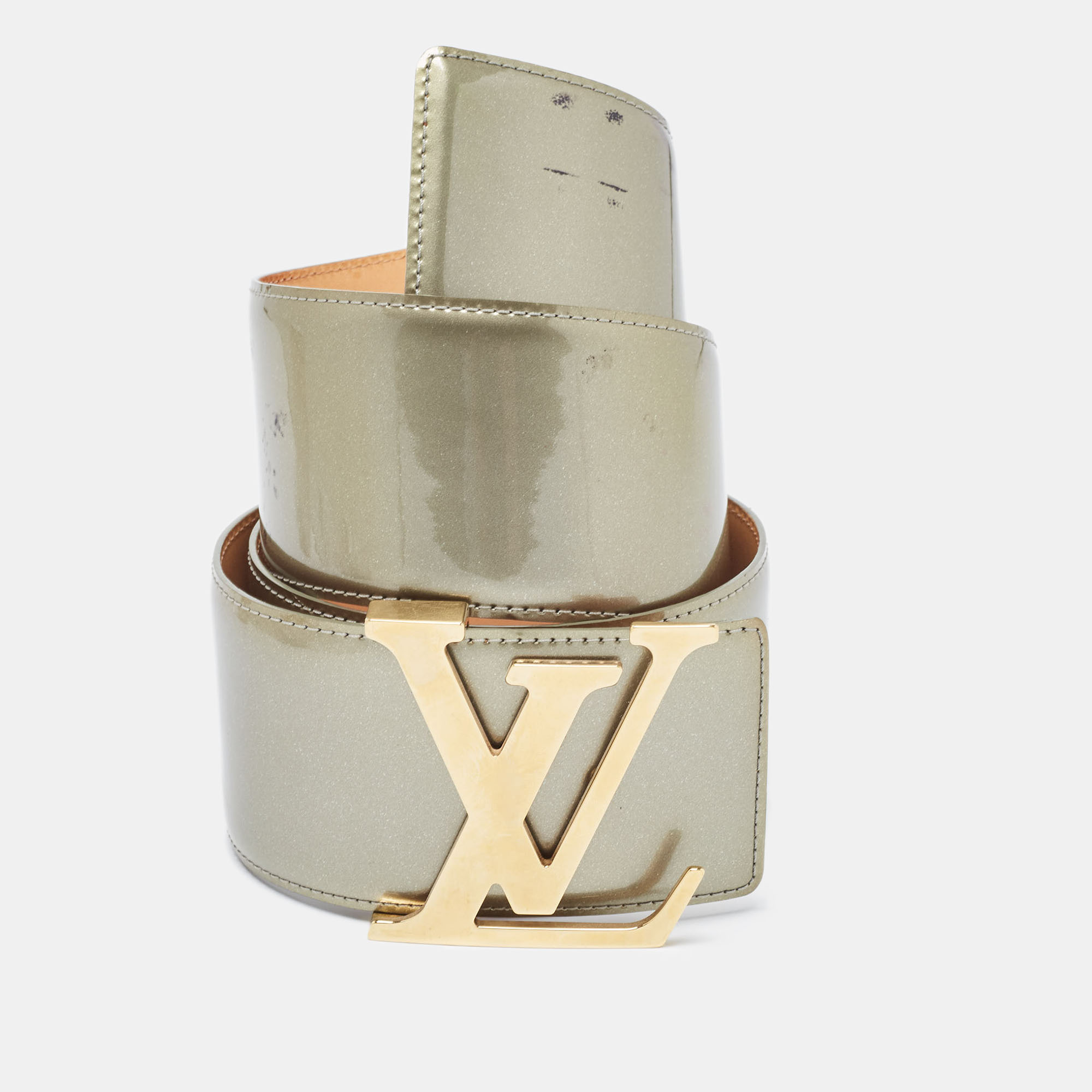 Pre-owned Louis Vuitton Green Vernis Lv Initiales Belt 85cm
