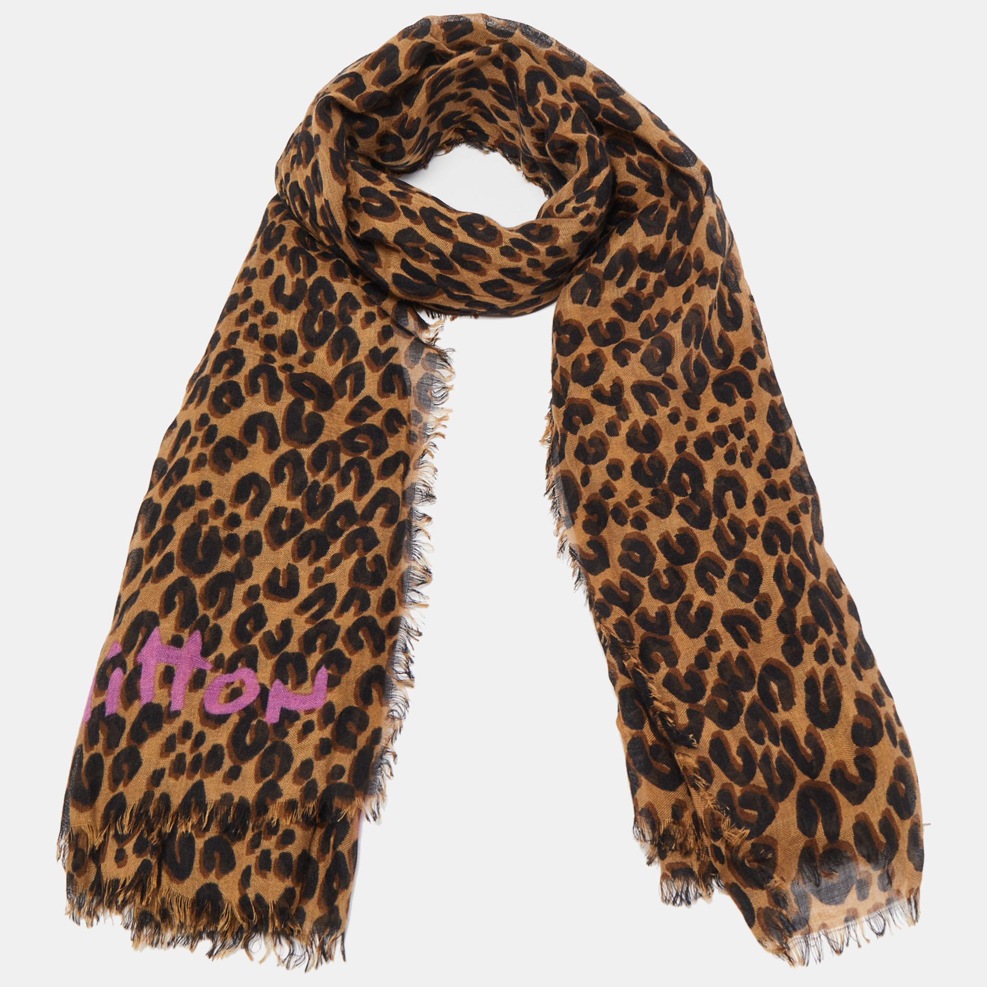 

Louis Vuitton Brown Leopard Printed Cashmere & Silk Scarf