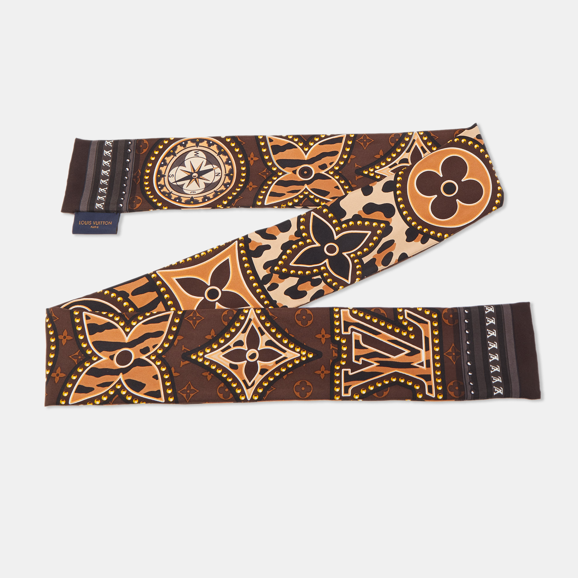 

Louis Vuitton Brown Logo Printed Silk Twilly