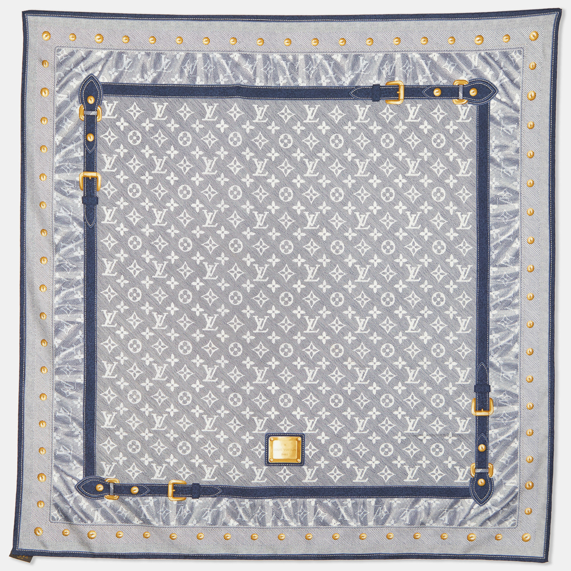 Louis Vuitton Blue, Pattern Print Denim Shine Silk Scarf