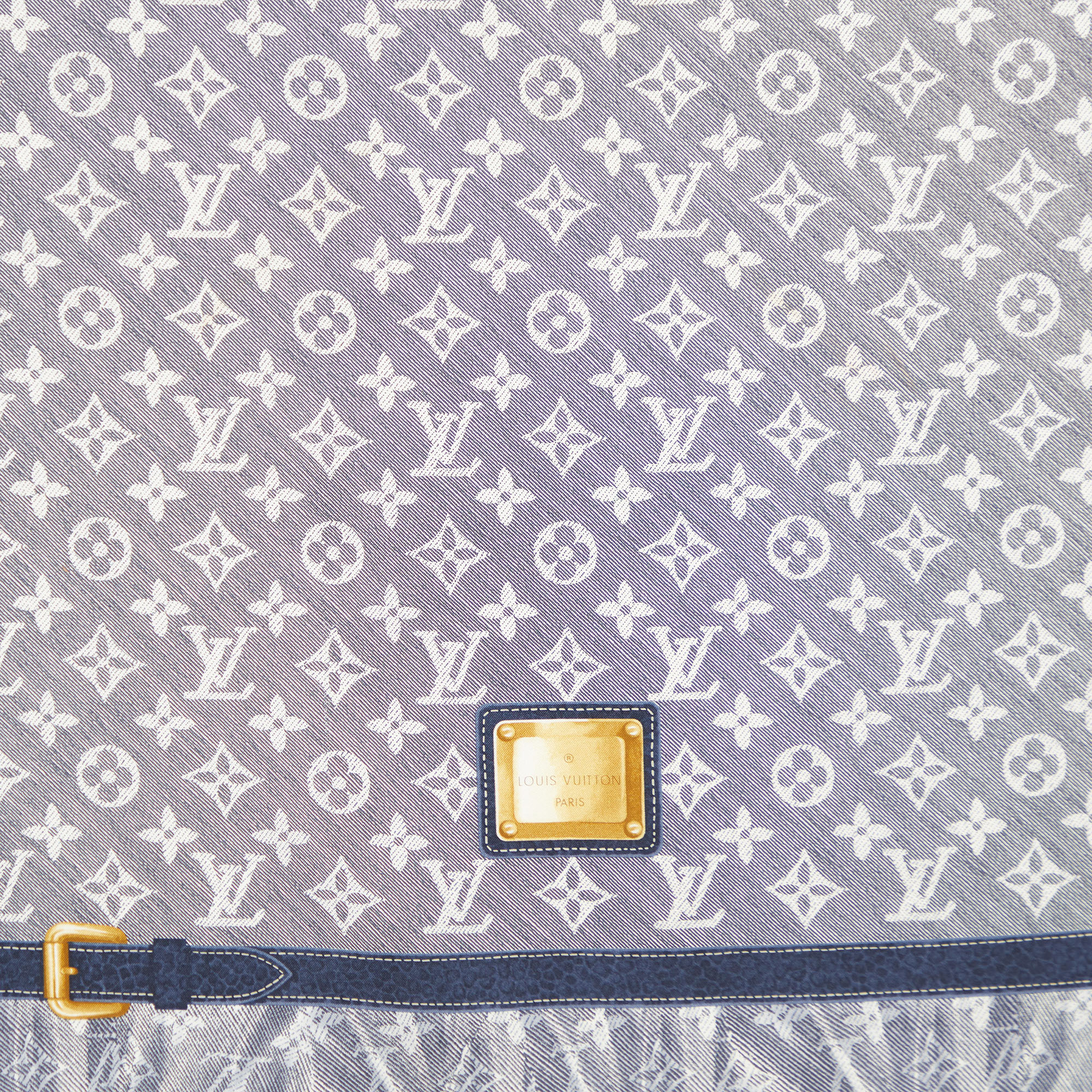 

Louis Vuitton Navy Blue Monogram Denim Printed Silk Square Scarf