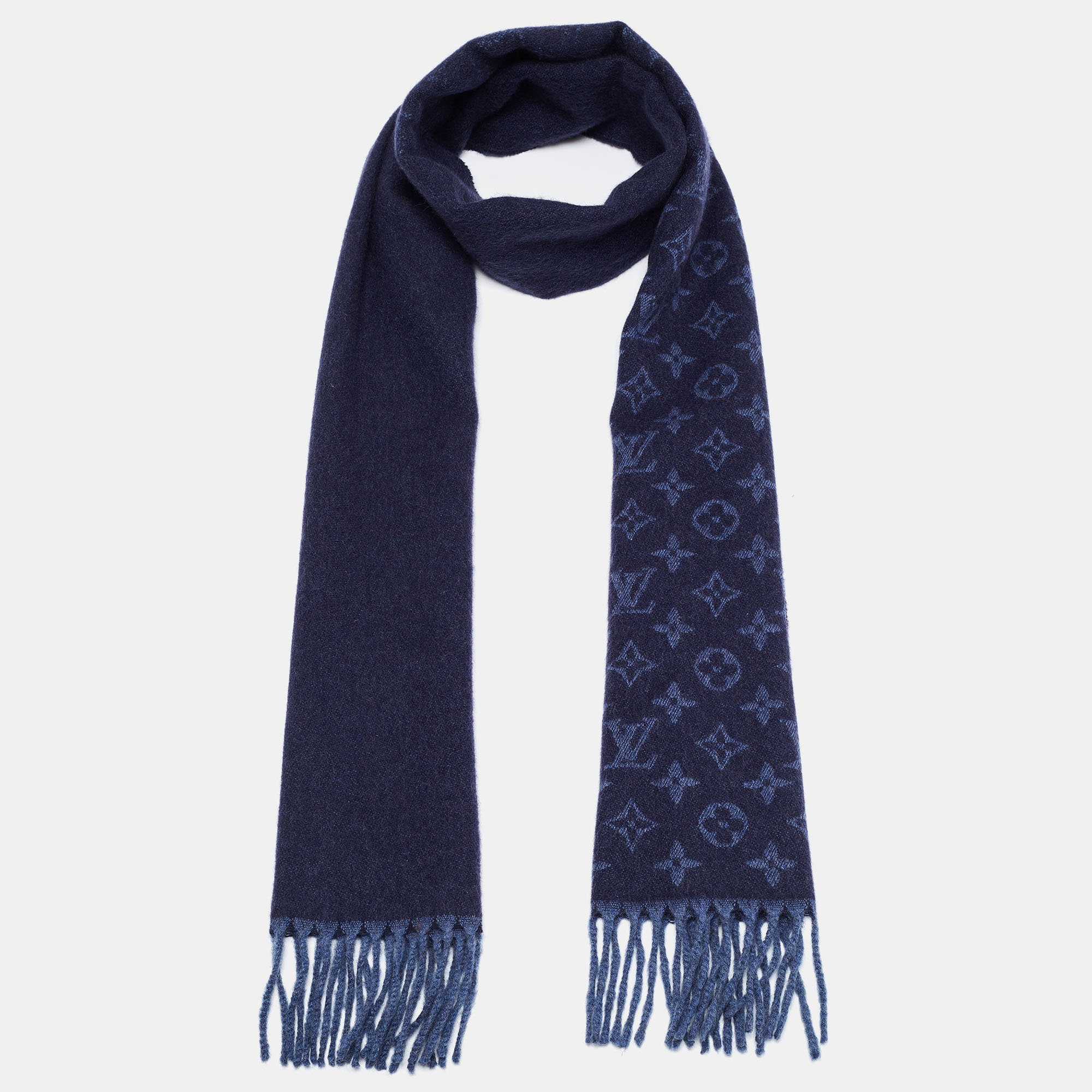 

Louis Vuitton Navy Blue Monogram Gradient Cashmere & Wool Scarf