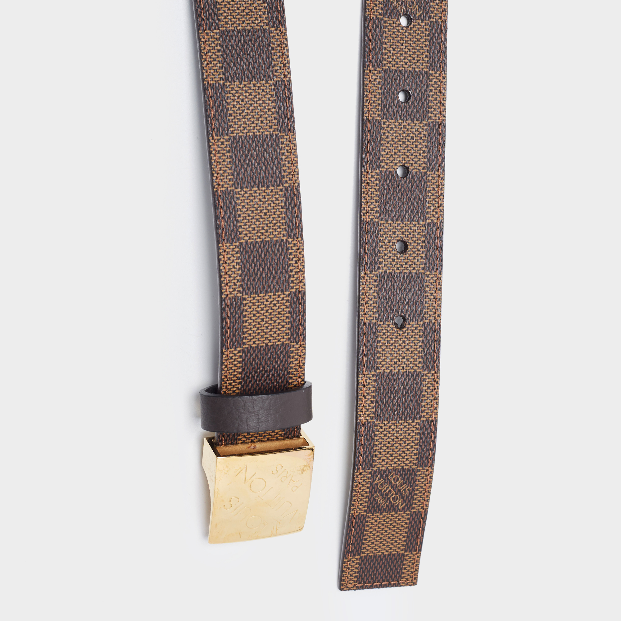 

Louis Vuitton Damier Ebene LV Paris Buckle Belt, Brown