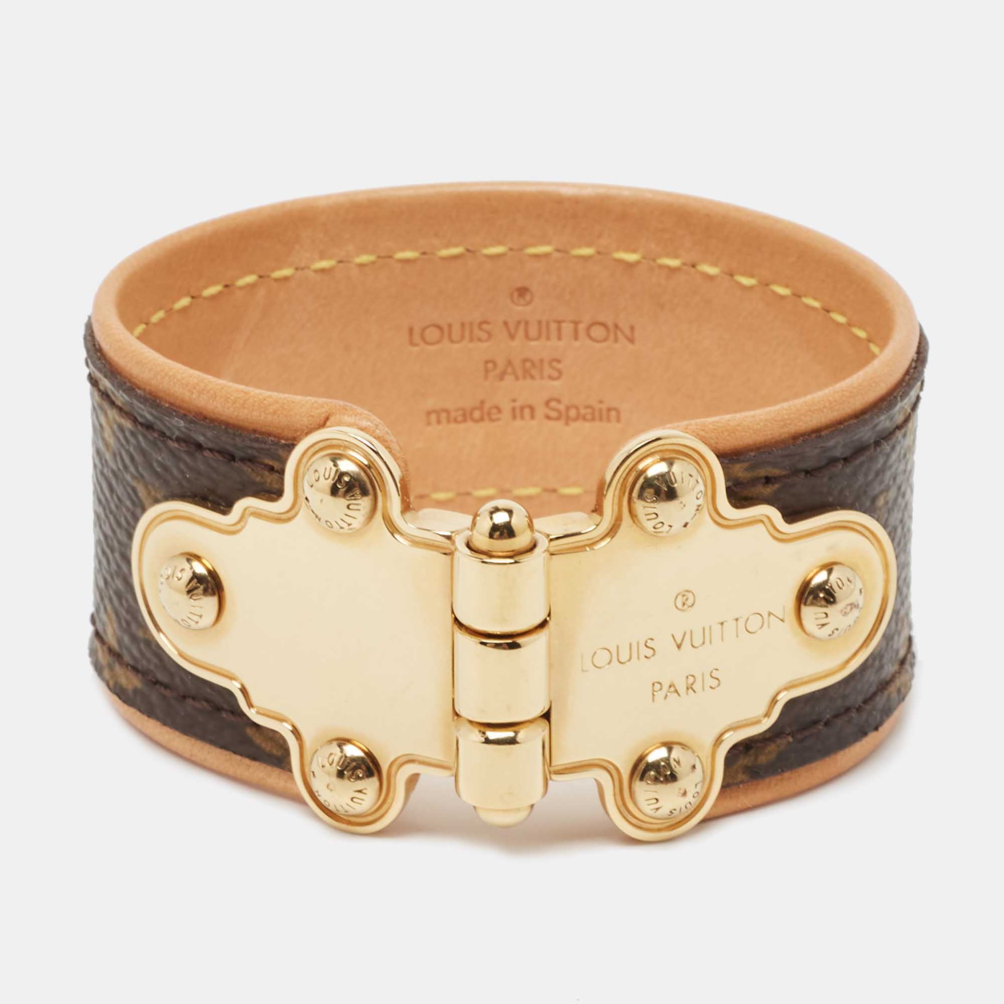 مملوكة مسبقًا Louis Vuitton Save It Brown Canvas Leather Gold Tone Bracelet