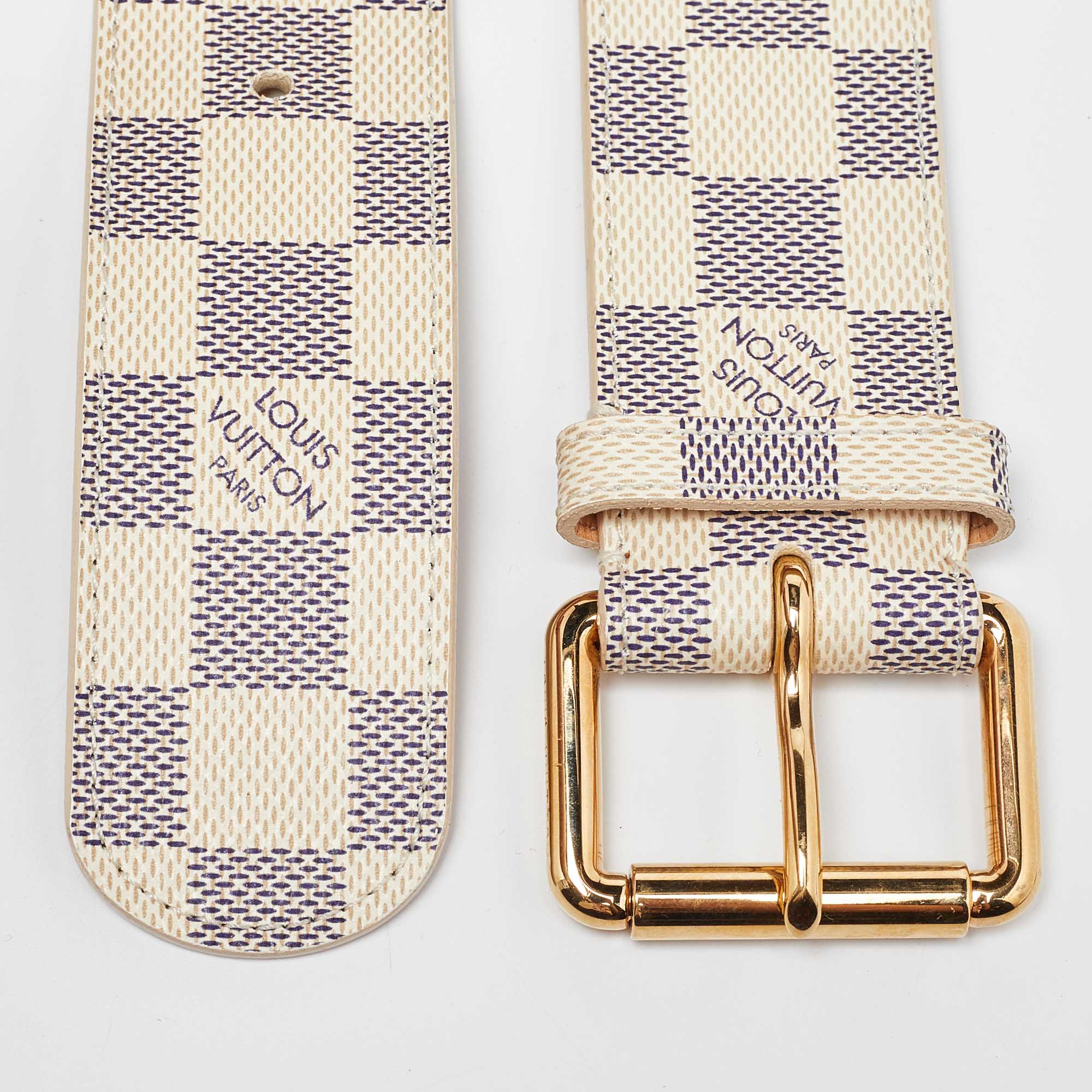 

Louis Vuitton Damier Azur Canvas Buckle Belt, Navy blue