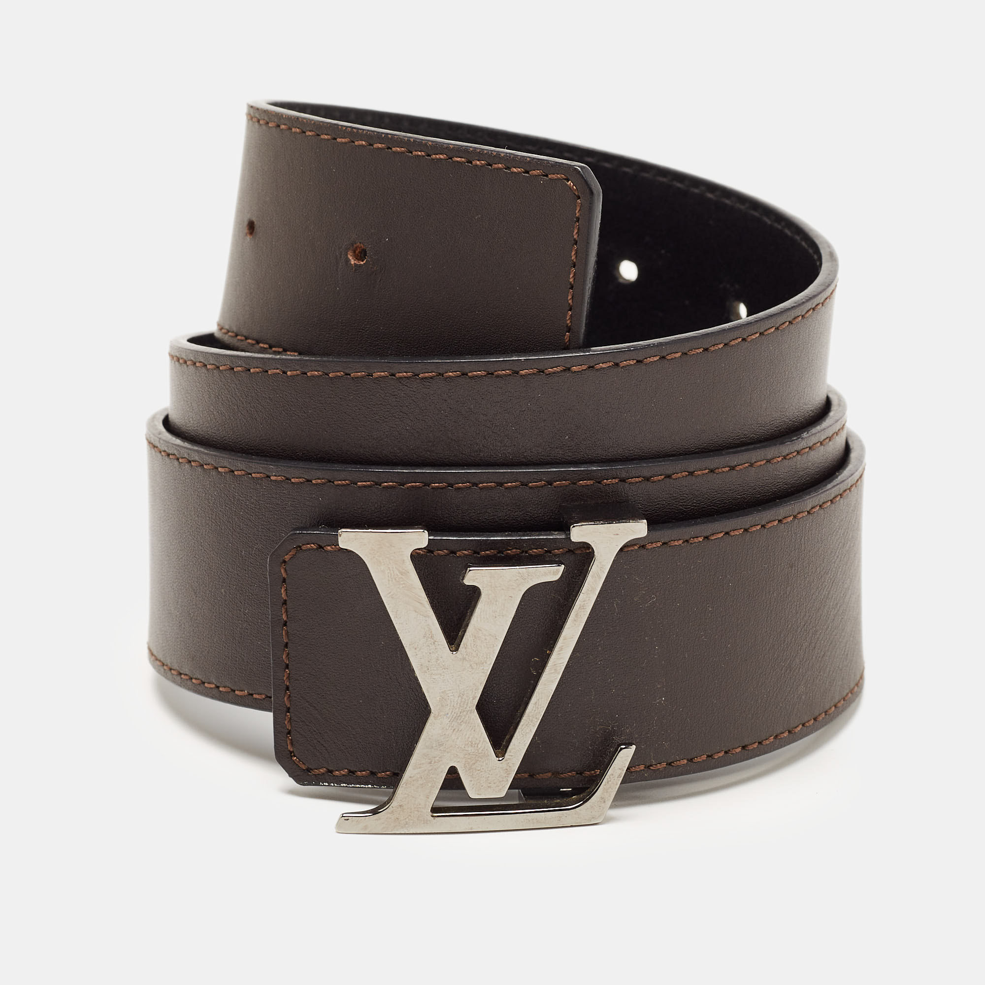 

Louis Vuitton Black/Brown Leather Reversible Initiales Belt