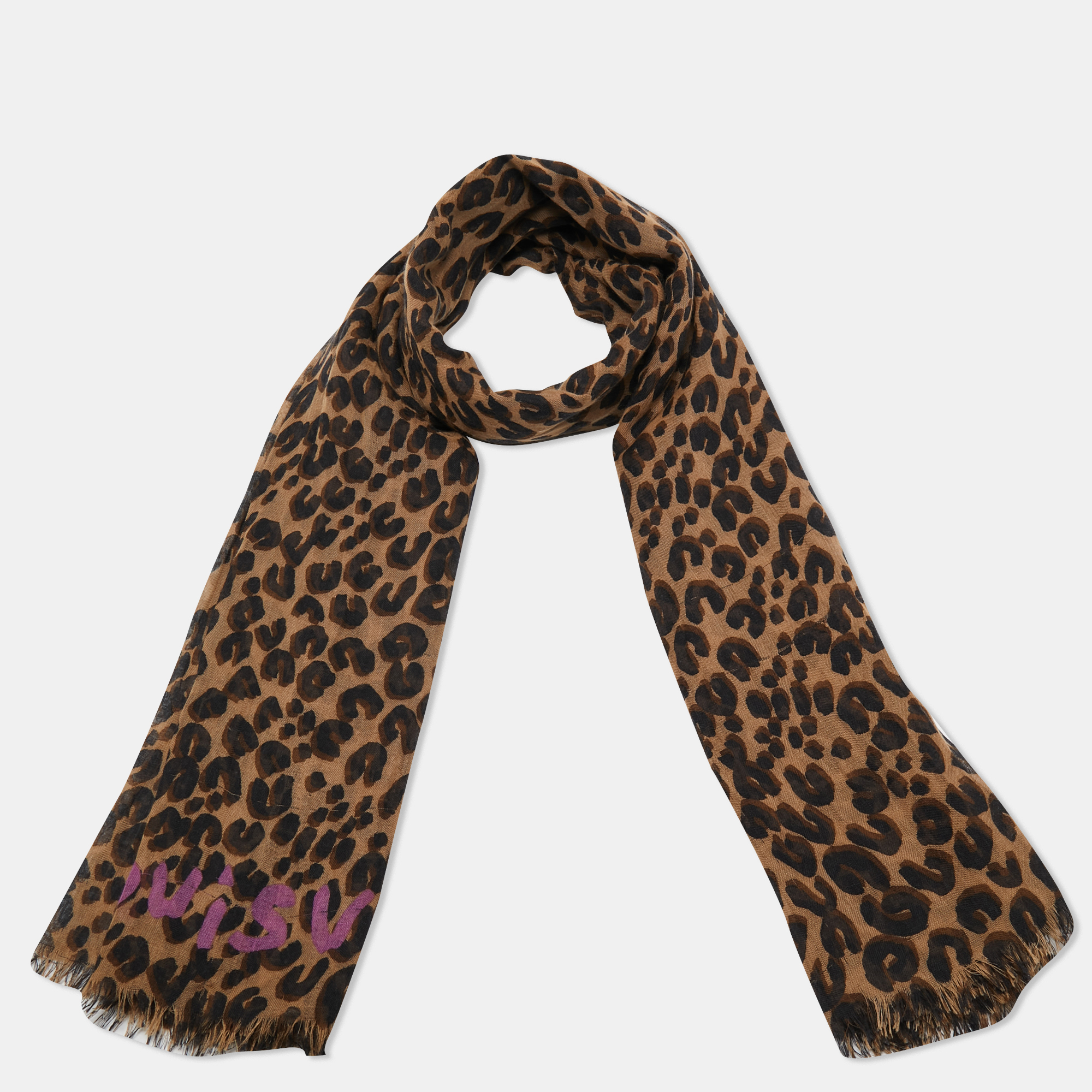 

Louis Vuitton X Stephen Sprouse Brown Leopard Graffiti Print Cashmere & Silk Scarf