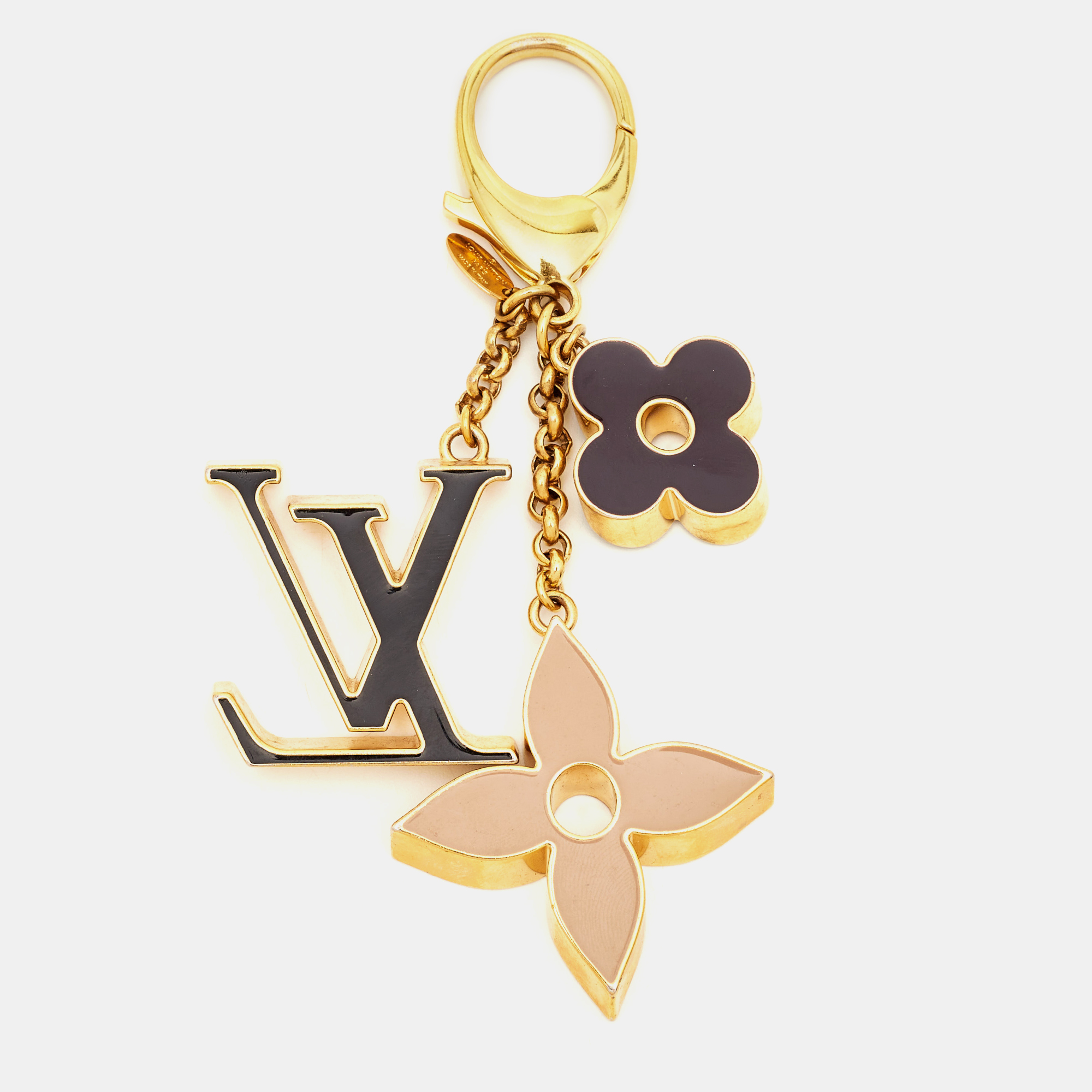 

Louis Vuitton Fleur de Monogram Enamel Gold Tone Key Chain Bag Charm